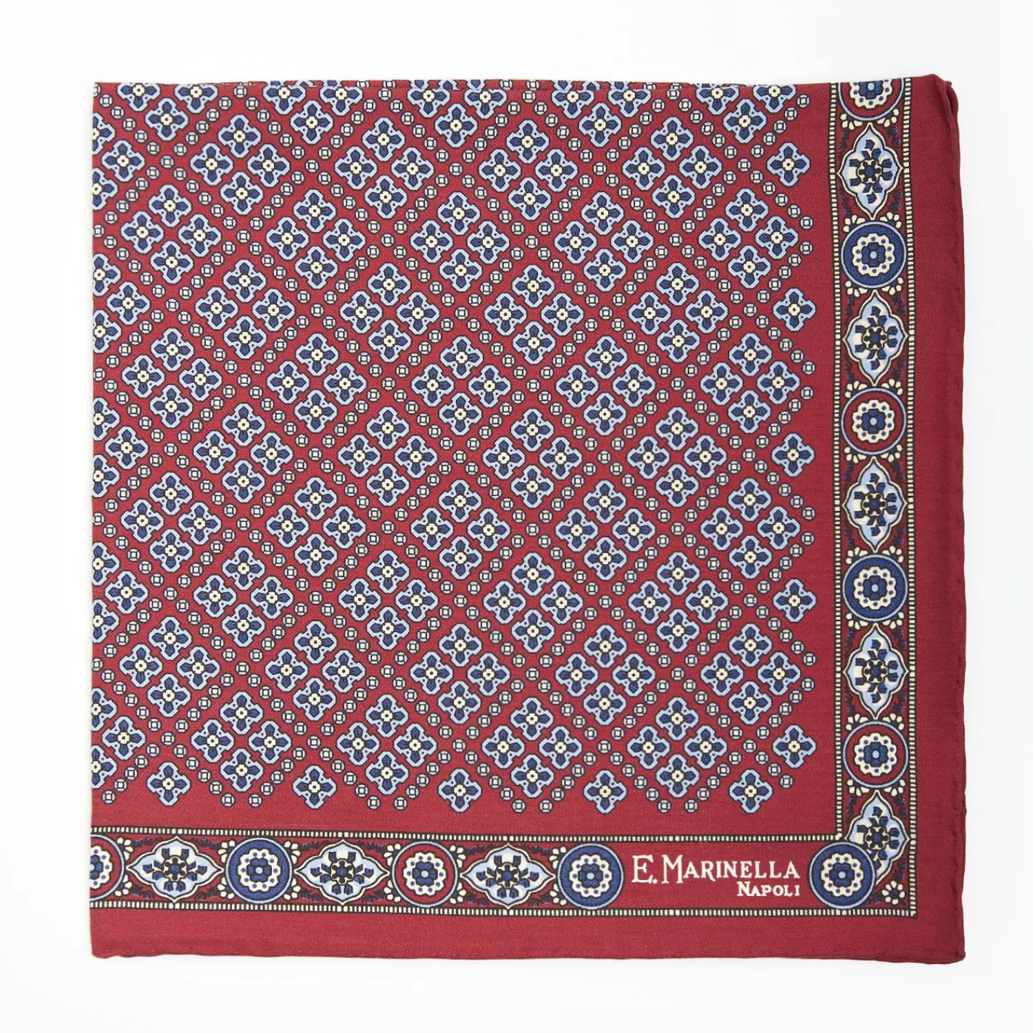 Burgundy Hand-Printed Silk Pocket Square Large Flower Pattern>E.Marinella Best Sale