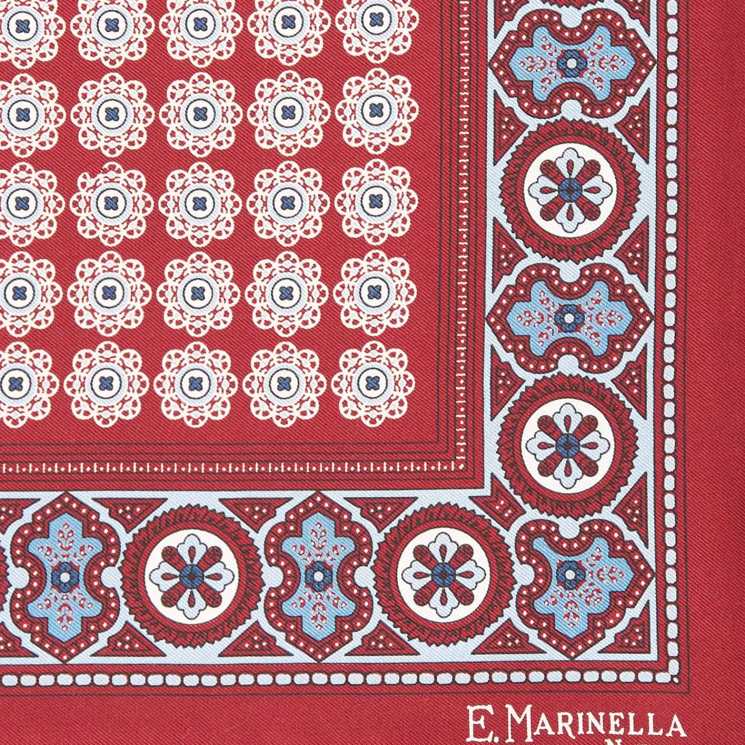 Burgundy Hand-Printed Silk Pocket Square Large Flower Pattern>E.Marinella Fashion