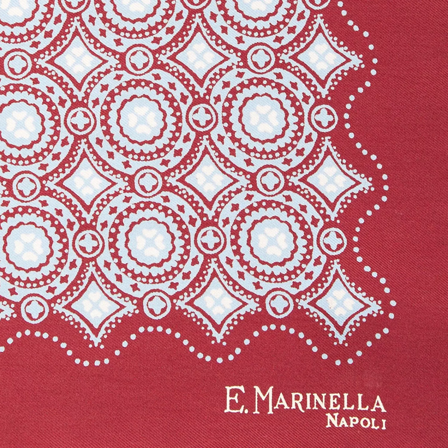 Burgundy Hand-Printed Silk Pocket Square Large Flower Pattern>E.Marinella Clearance