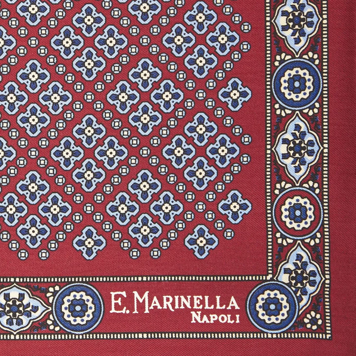 Burgundy Hand-Printed Silk Pocket Square Large Flower Pattern>E.Marinella Best Sale