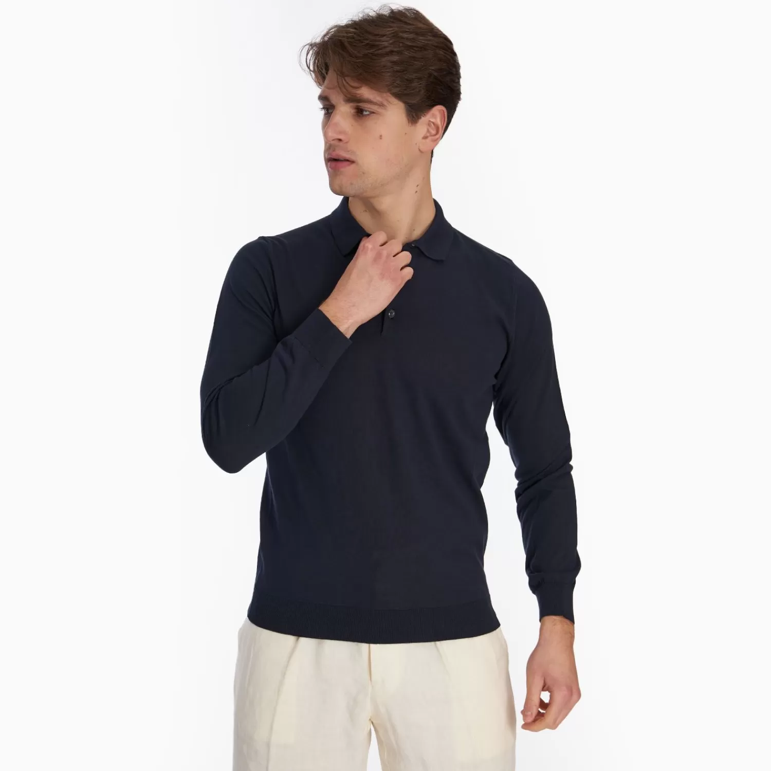 Dark Blue Jersey Long Sleeve Polo Shirt>E.Marinella Flash Sale