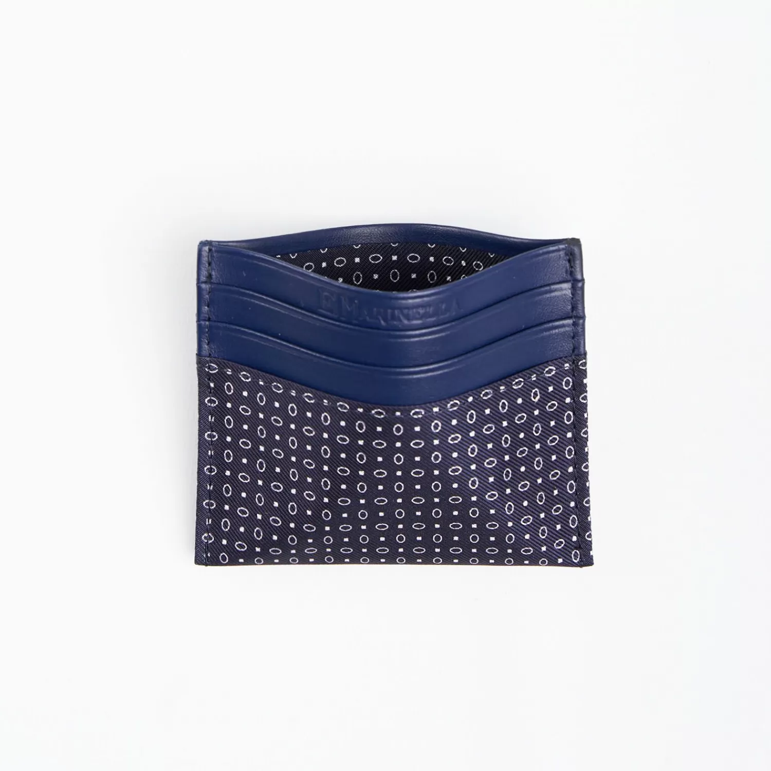 Dark Blue Leather And Silk Credit Card Holder - 5 Compartments>E.Marinella Best