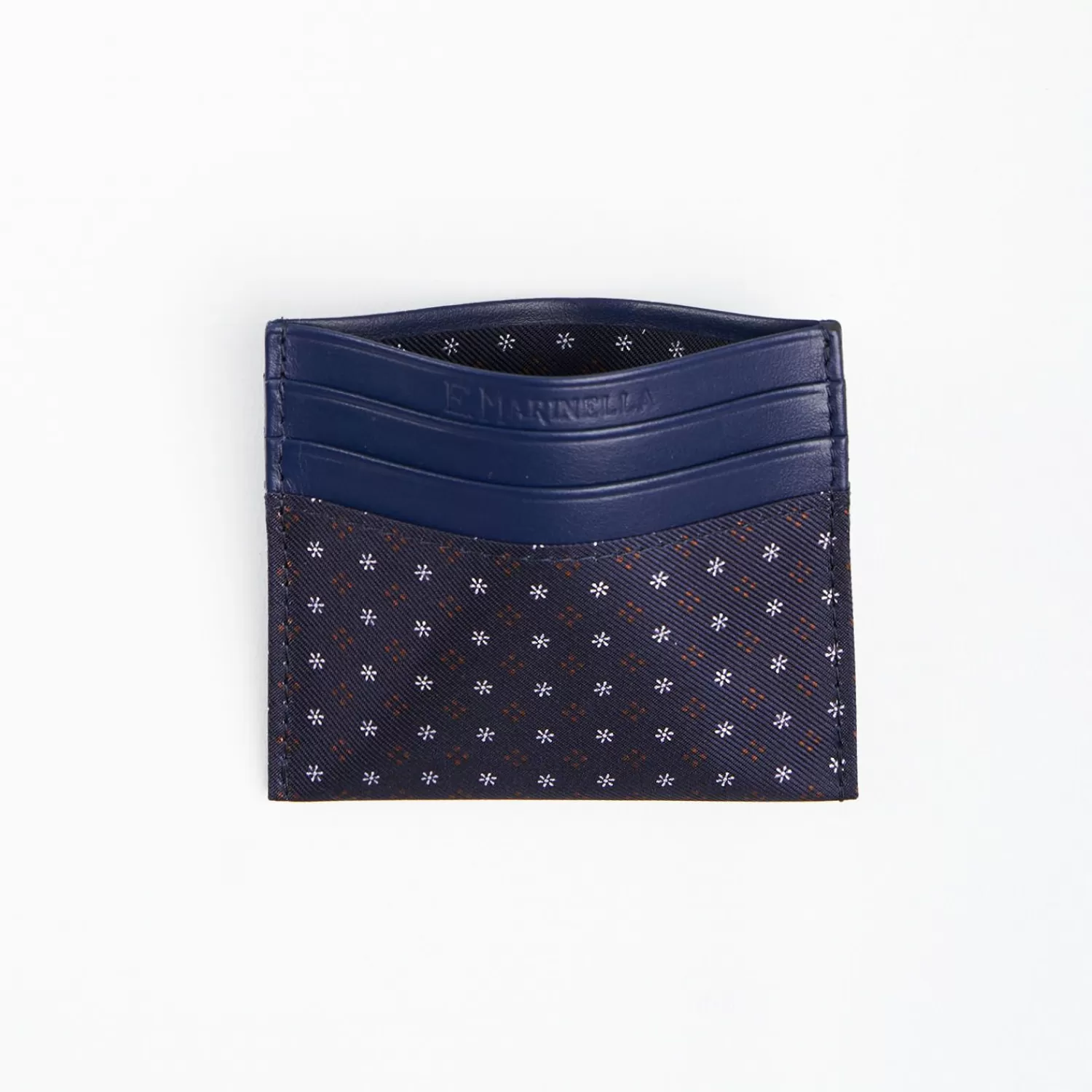 Dark Blue Leather And Silk Credit Card Holder - 5 Compartments>E.Marinella Cheap