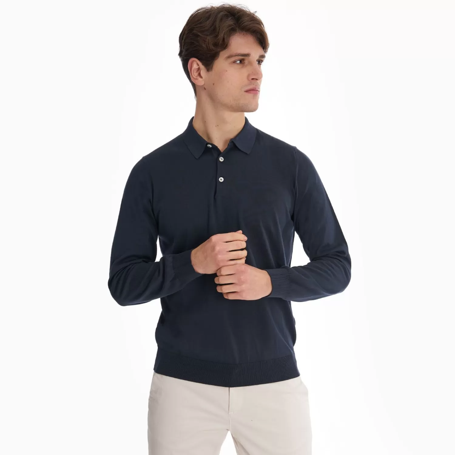 Dark Blue Long Sleeve Knitted Polo>E.Marinella New