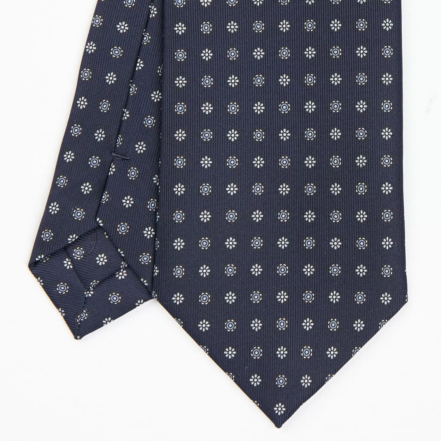 Dark Blue Sartorial Classic Silk Tie - Small Flower Designs>E.Marinella Shop