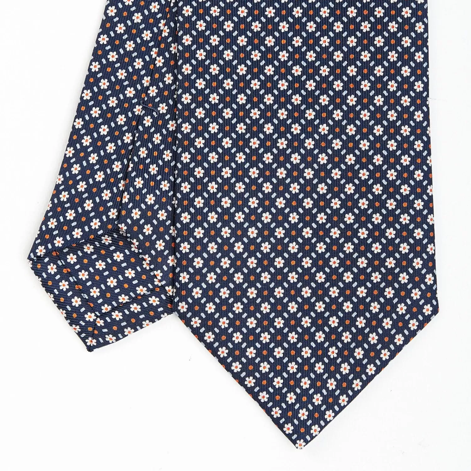 Dark Blue Sartorial Classic Silk Tie - Small Flower Pattern>E.Marinella Store