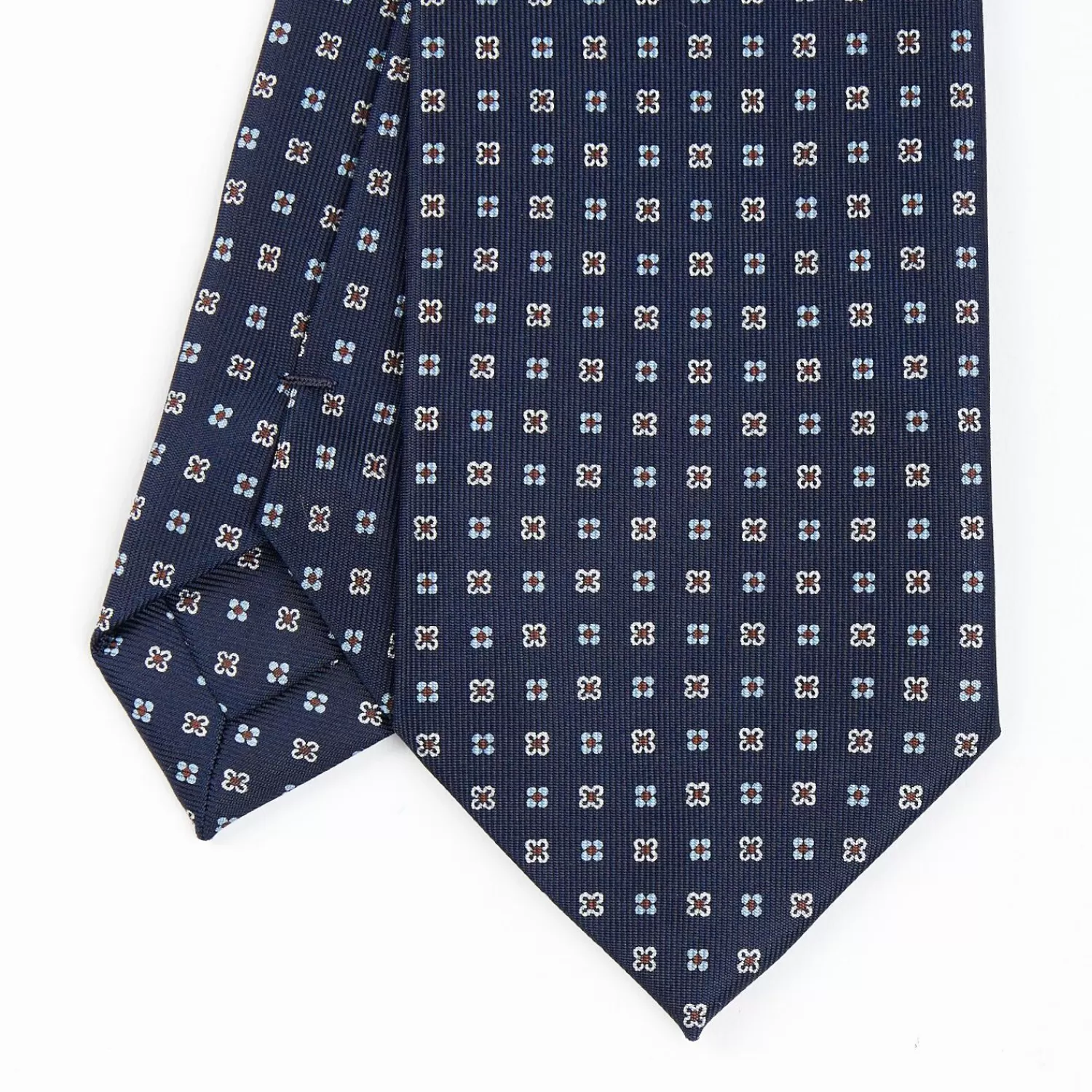 Dark Blue Sartorial Classic Silk Tie - Small Flower Pattern>E.Marinella Store