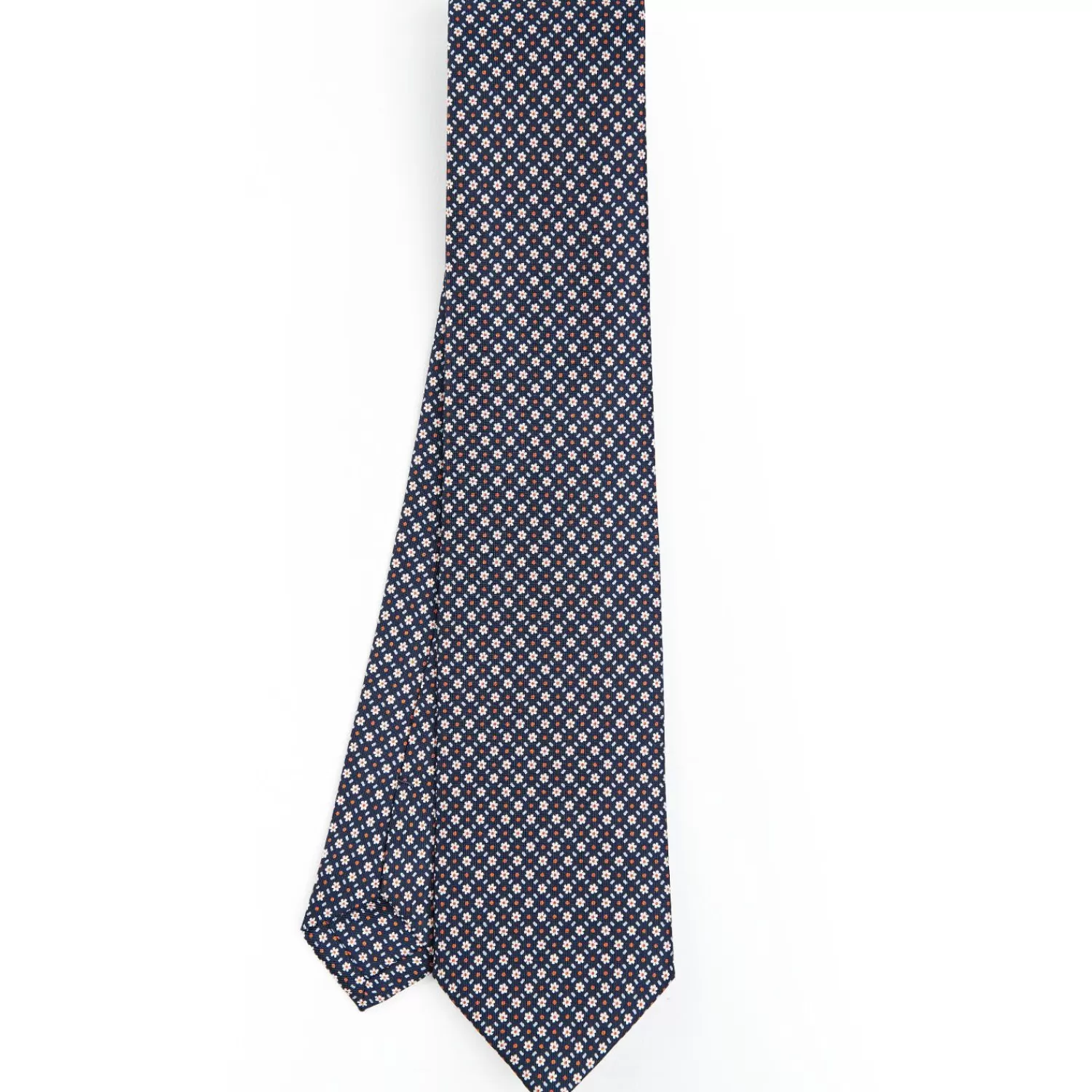 Dark Blue Sartorial Classic Silk Tie - Small Flower Pattern>E.Marinella Store