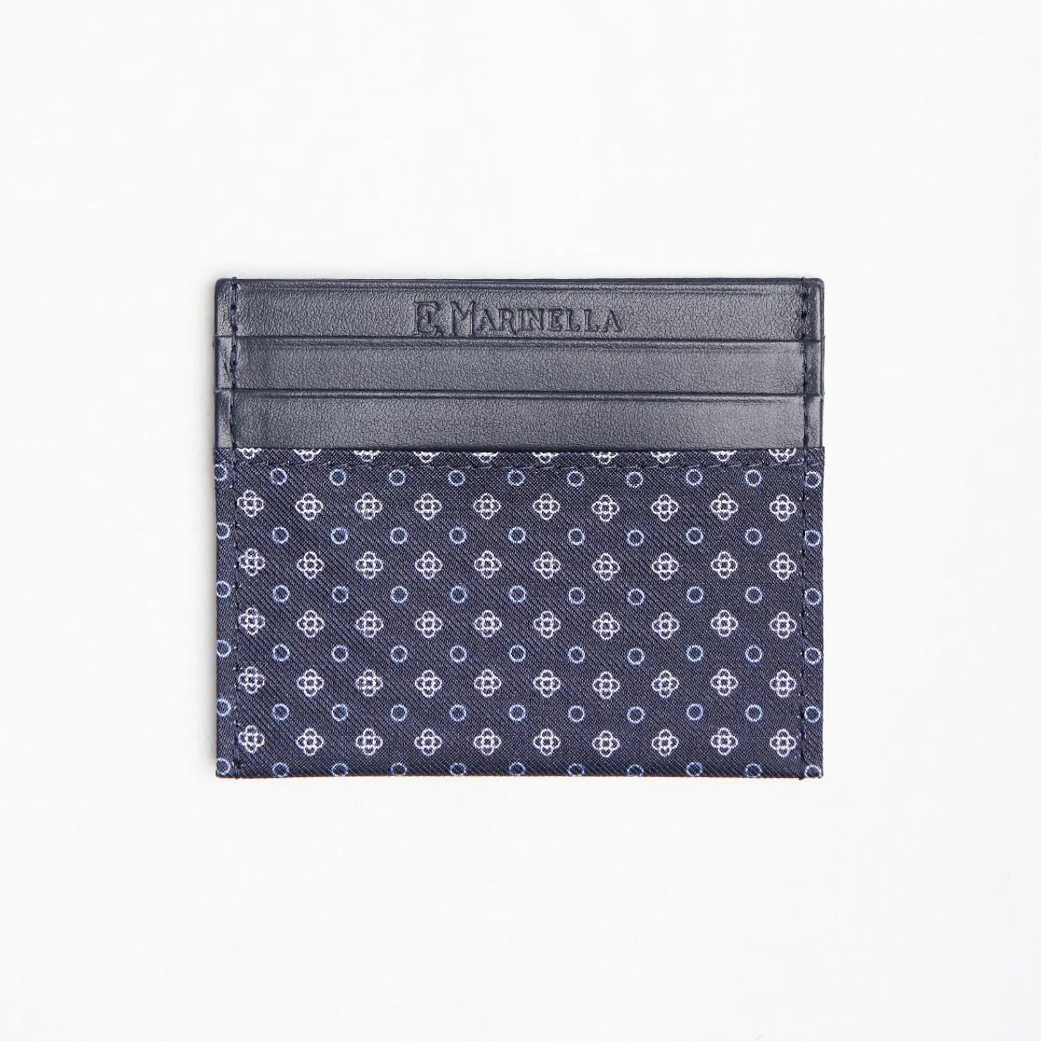 Dark Blue Silk And Leather Credit Card Holder 5 Compartments>E.Marinella Hot