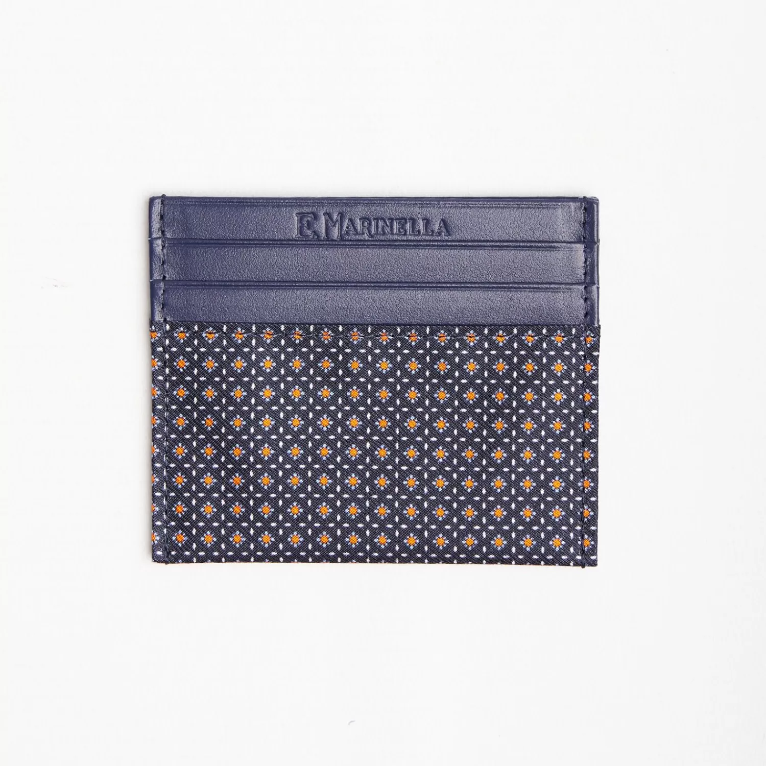 Dark Blue Silk And Leather Credit Card Holder 5 Compartments>E.Marinella Shop