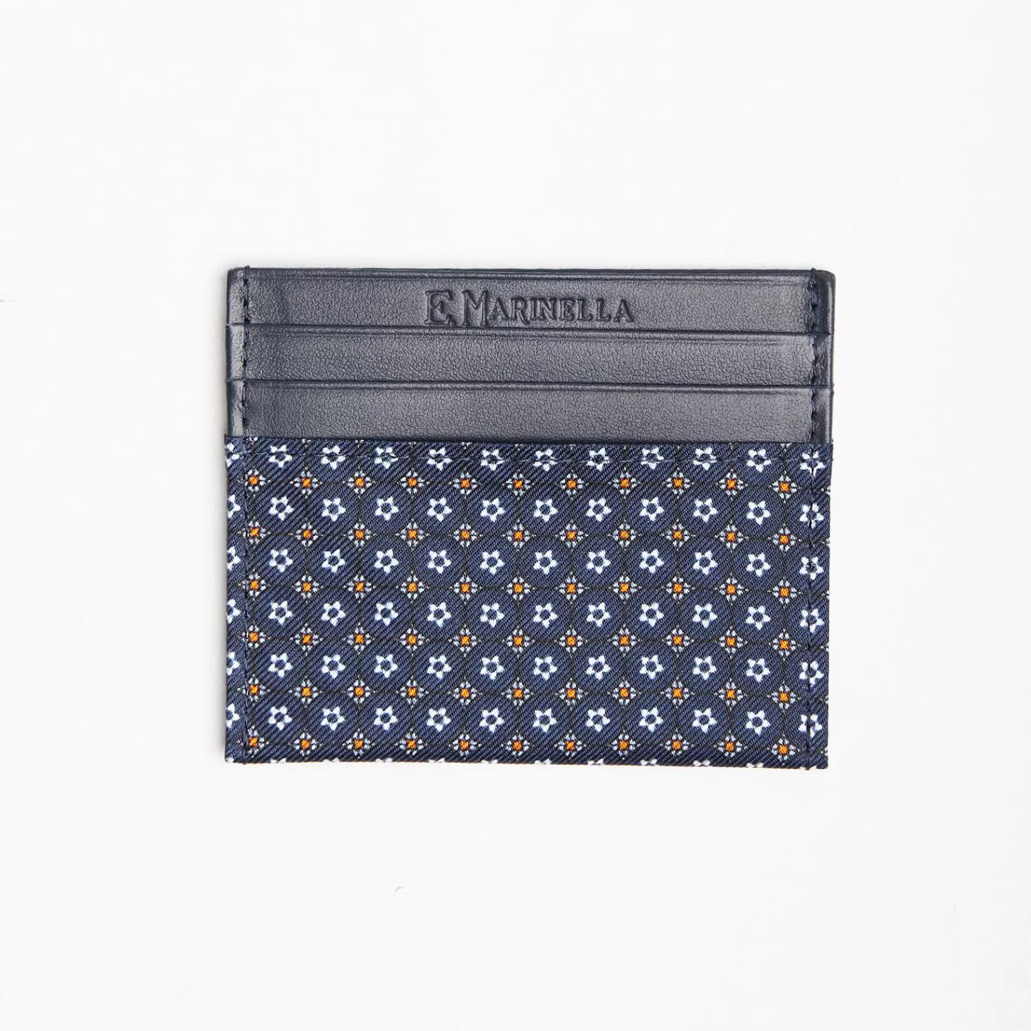 Dark Blue Silk And Leather Credit Card Holder 5 Compartments>E.Marinella Cheap