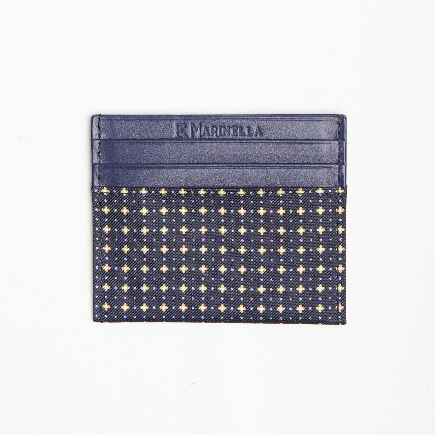 Dark Blue Silk And Leather Credit Card Holder 5 Compartments>E.Marinella Sale