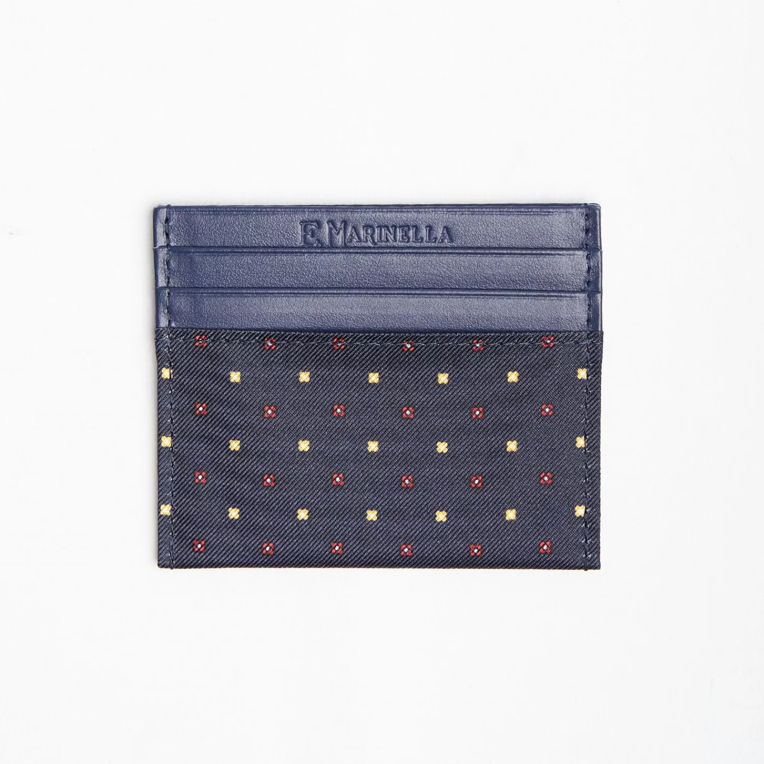 Dark Blue Silk And Leather Credit Card Holder 5 Compartments>E.Marinella Outlet