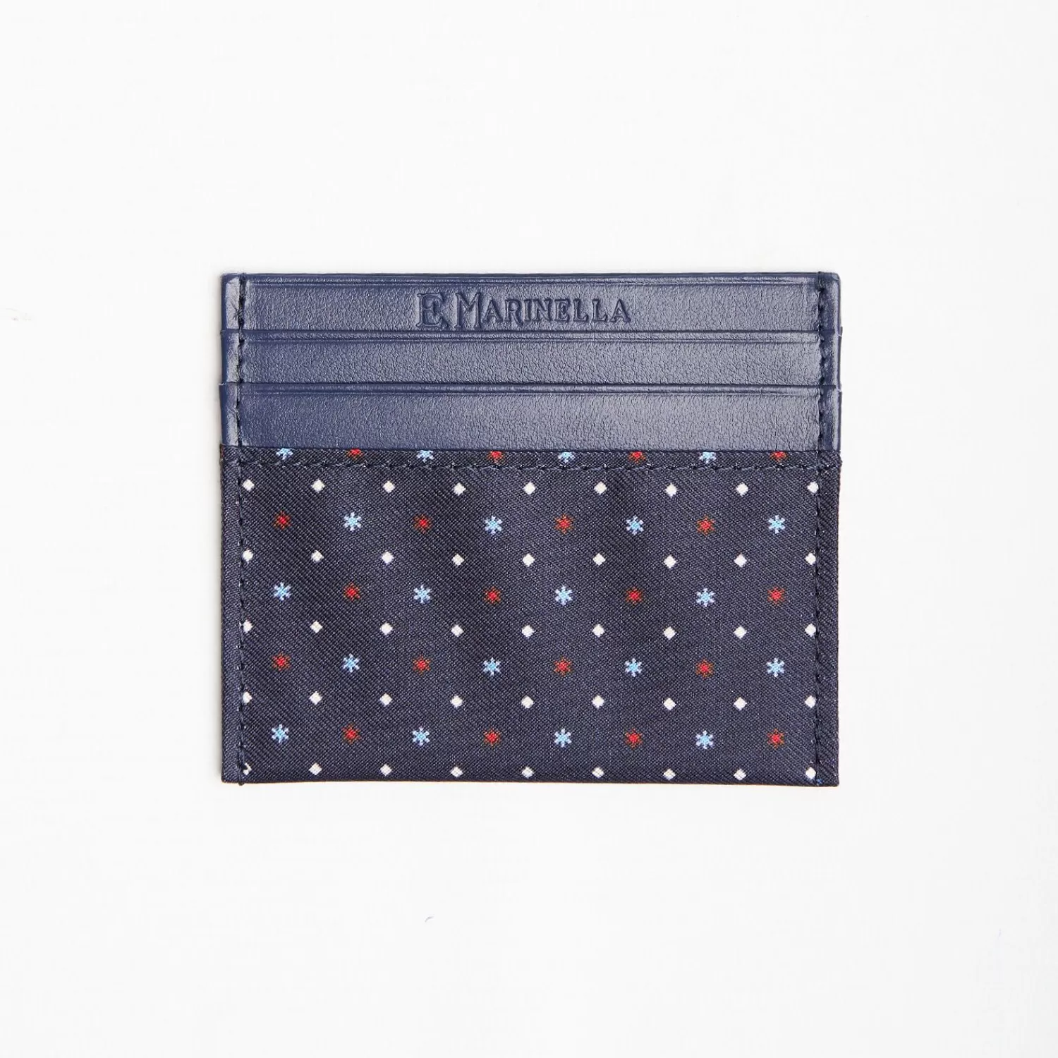 Dark Blue Silk And Leather Credit Card Holder 5 Compartments>E.Marinella Online