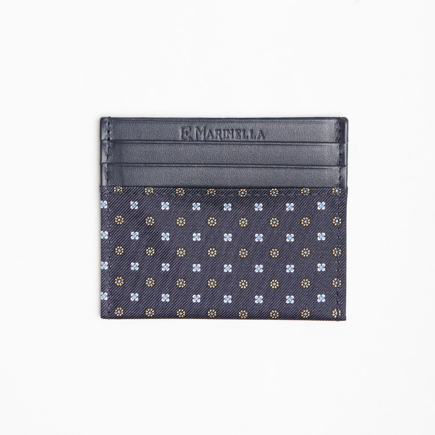 Dark Blue Silk And Leather Credit Card Holder 5 Compartments>E.Marinella Cheap