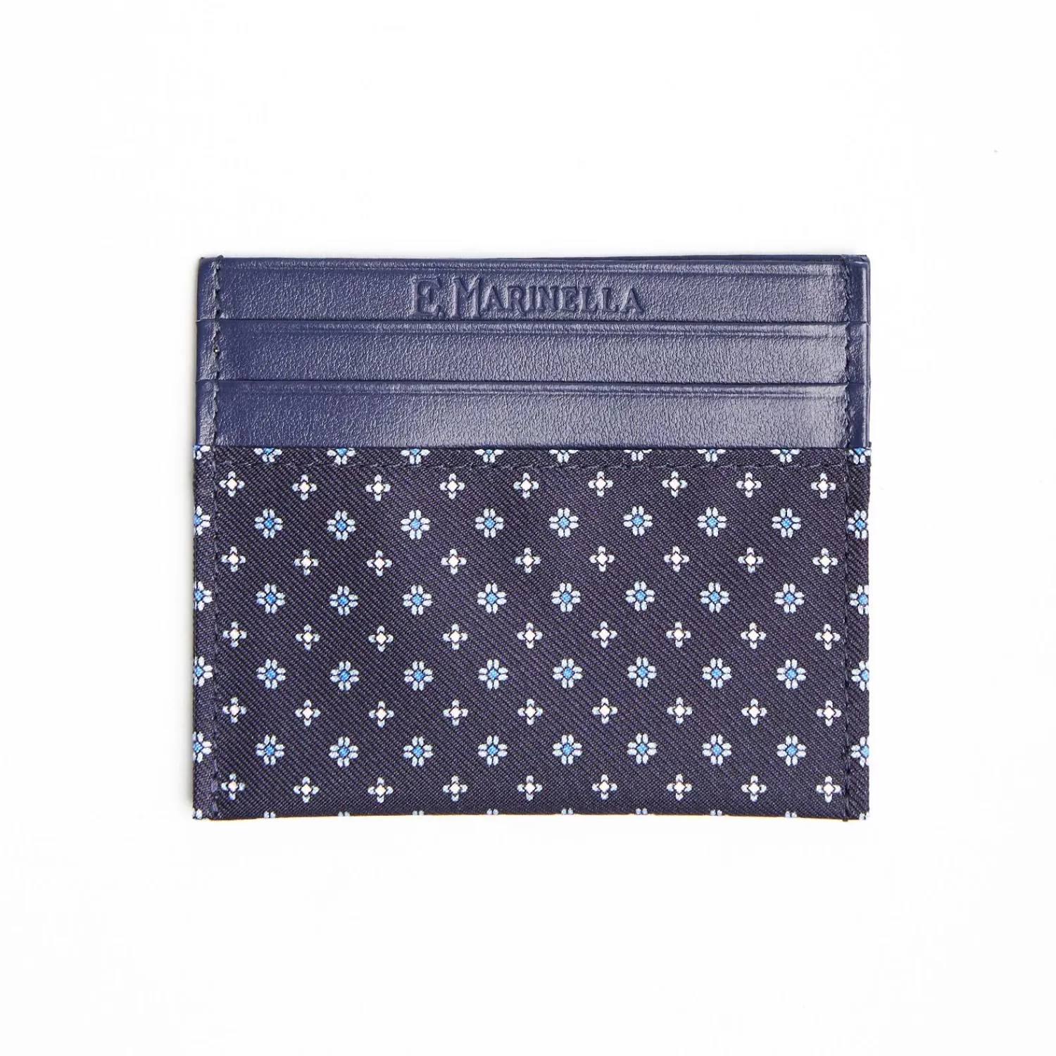 Dark Blue Silk And Leather Credit Card Holder 5 Compartments>E.Marinella Best Sale