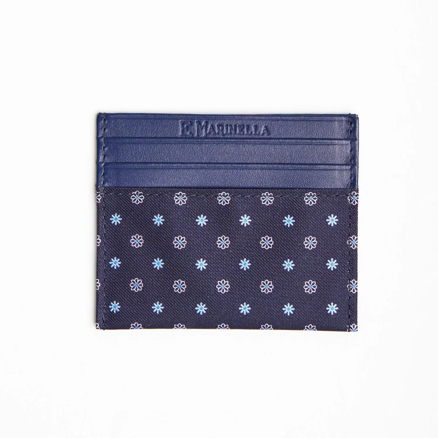 Dark Blue Silk And Leather Credit Card Holder 5 Compartments>E.Marinella Cheap