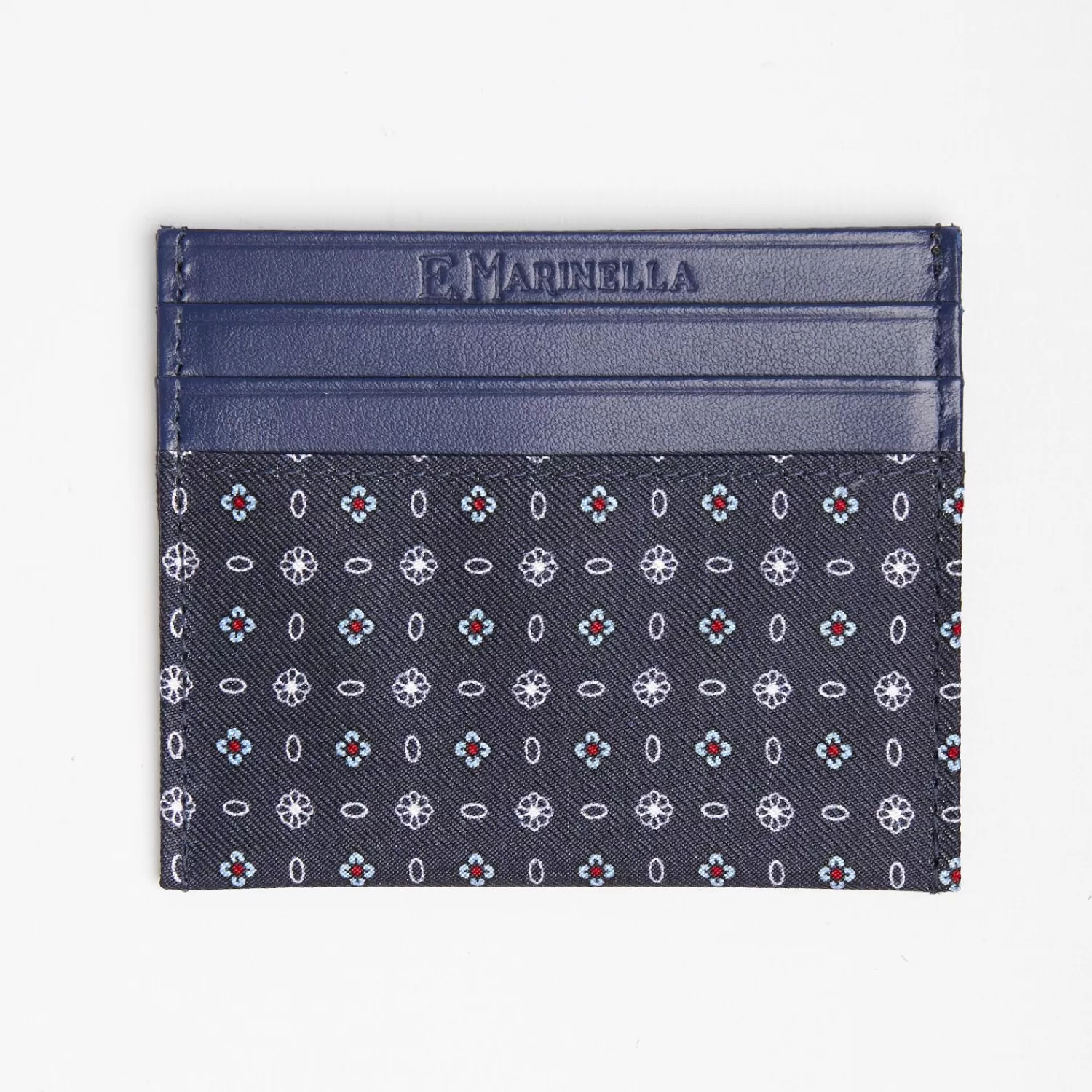 Dark Blue Silk And Leather Credit Card Holder 5 Compartments>E.Marinella Cheap