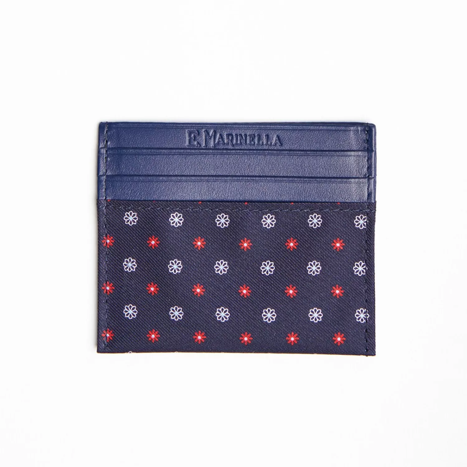 Dark Blue Silk And Leather Credit Card Holder 5 Compartments>E.Marinella Cheap