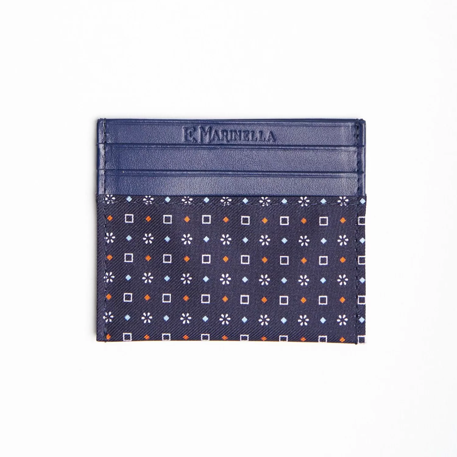 Dark Blue Silk And Leather Credit Card Holder 5 Compartments>E.Marinella Store