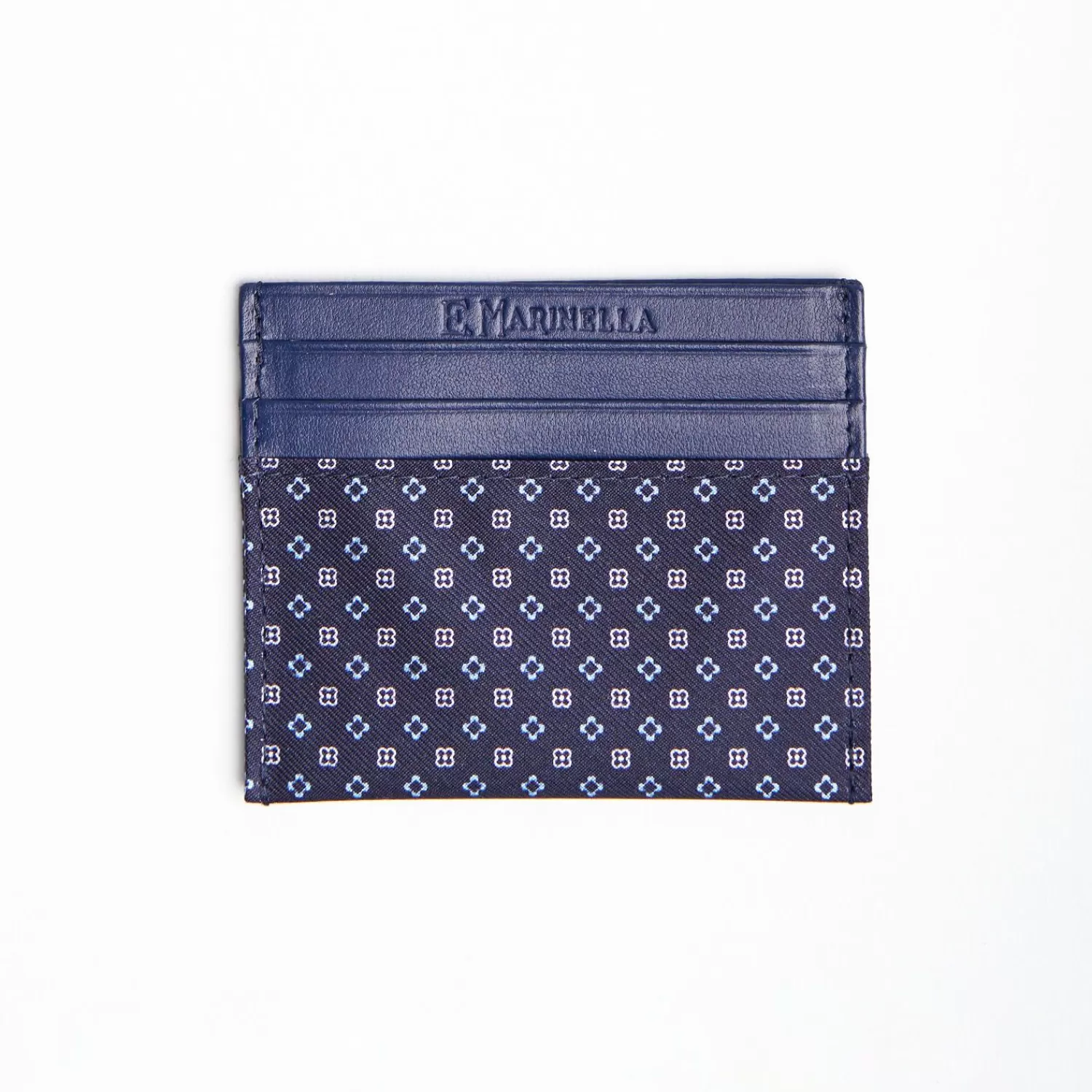 Dark Blue Silk And Leather Credit Card Holder 5 Compartments>E.Marinella Outlet