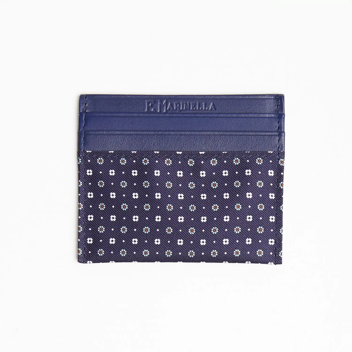 Dark Blue Silk And Leather Credit Card Holder 5 Compartments>E.Marinella Outlet