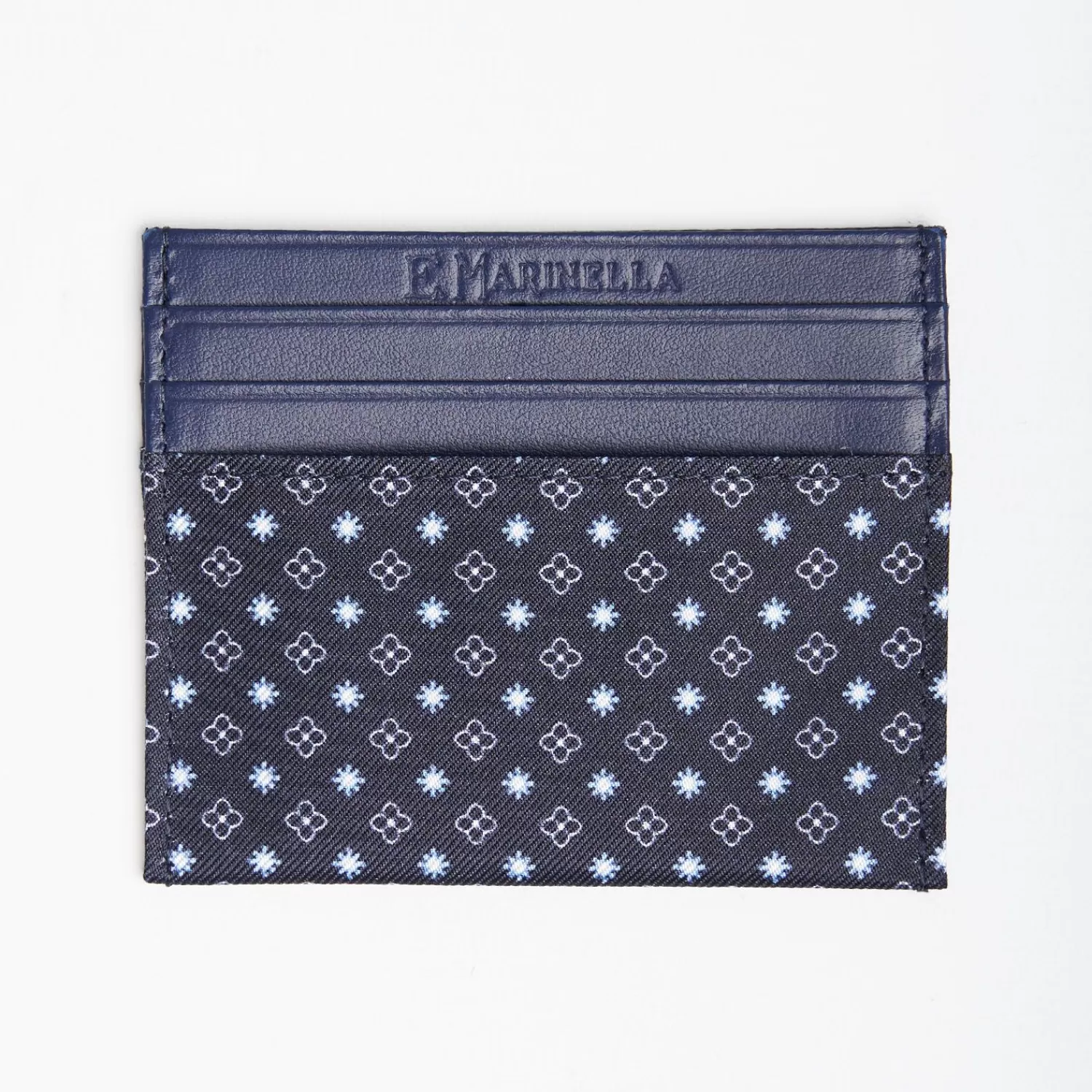 Dark Blue Silk And Leather Credit Card Holder 5 Compartments>E.Marinella Cheap