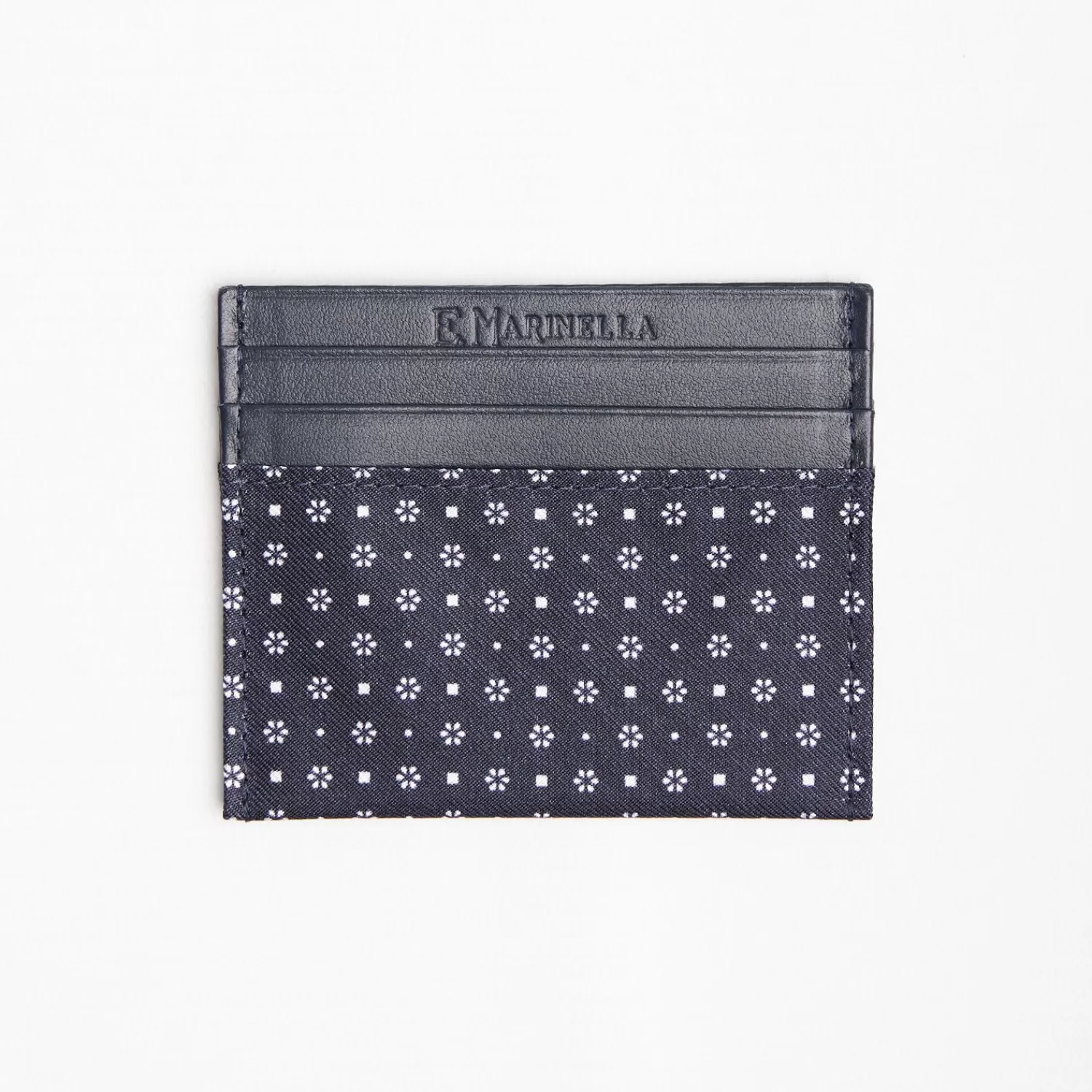 Dark Blue Silk And Leather Credit Card Holder 5 Compartments>E.Marinella Cheap
