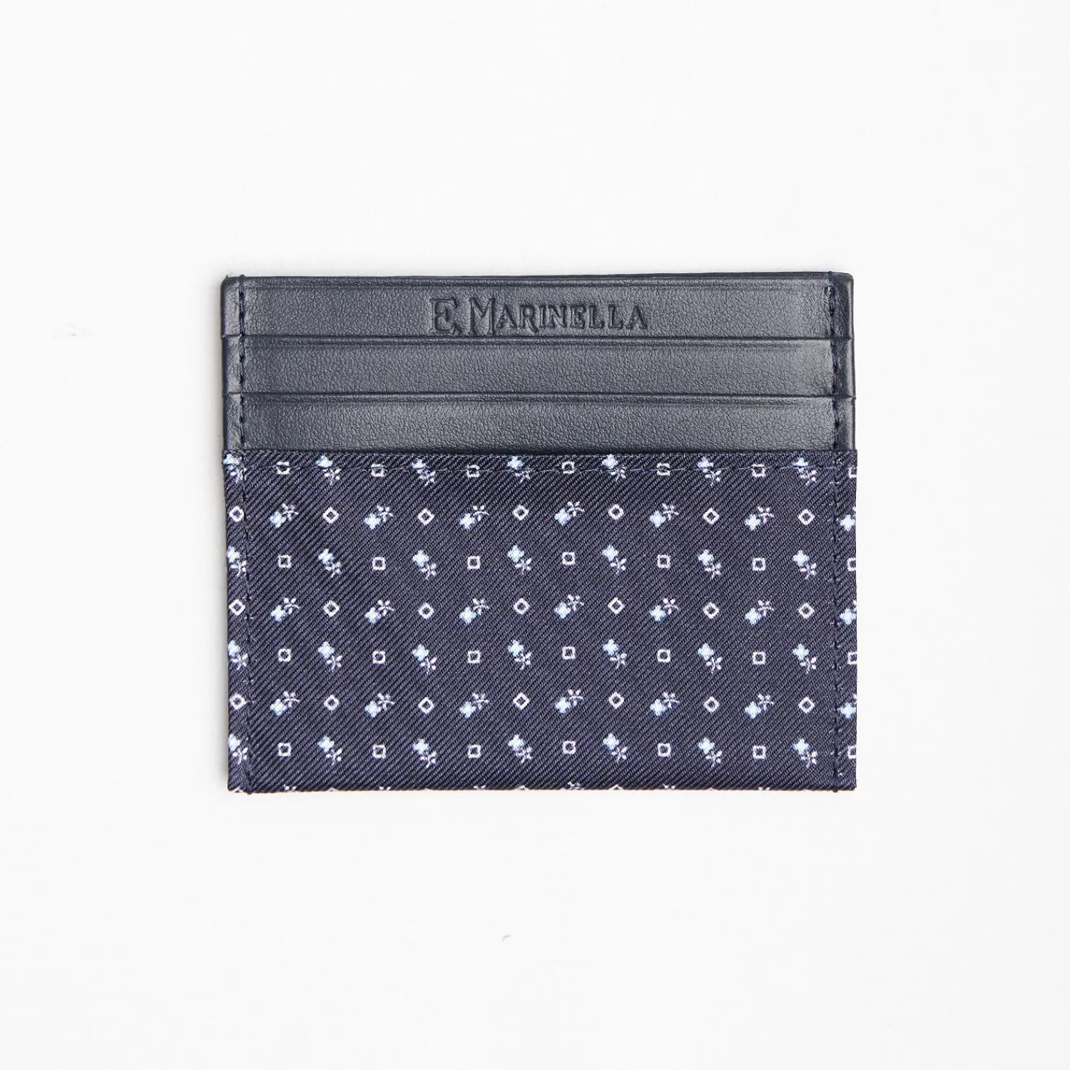 Dark Blue Silk And Leather Credit Card Holder 5 Compartments>E.Marinella New