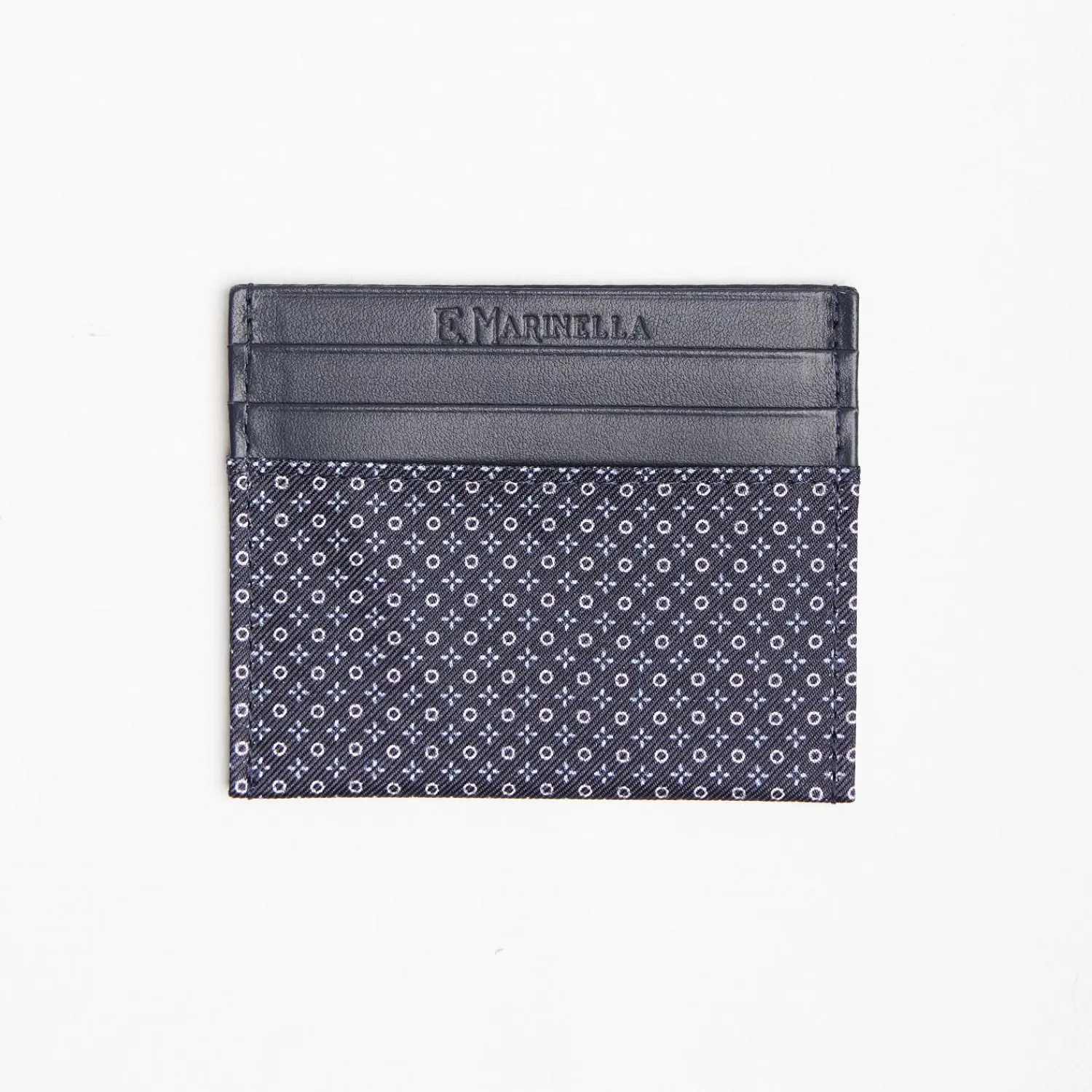 Dark Blue Silk And Leather Credit Card Holder 5 Compartments>E.Marinella Shop