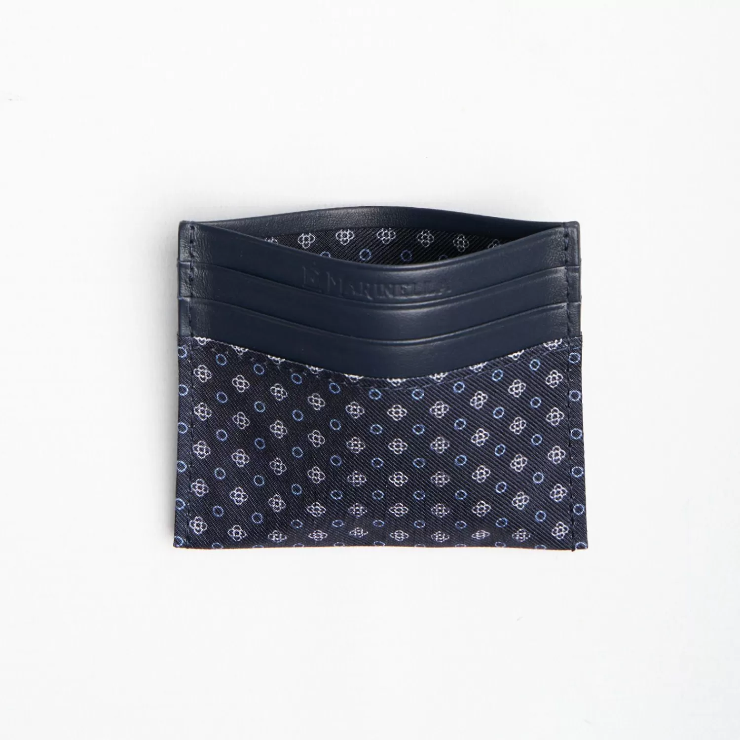 Dark Blue Silk And Leather Credit Card Holder 5 Compartments>E.Marinella Hot