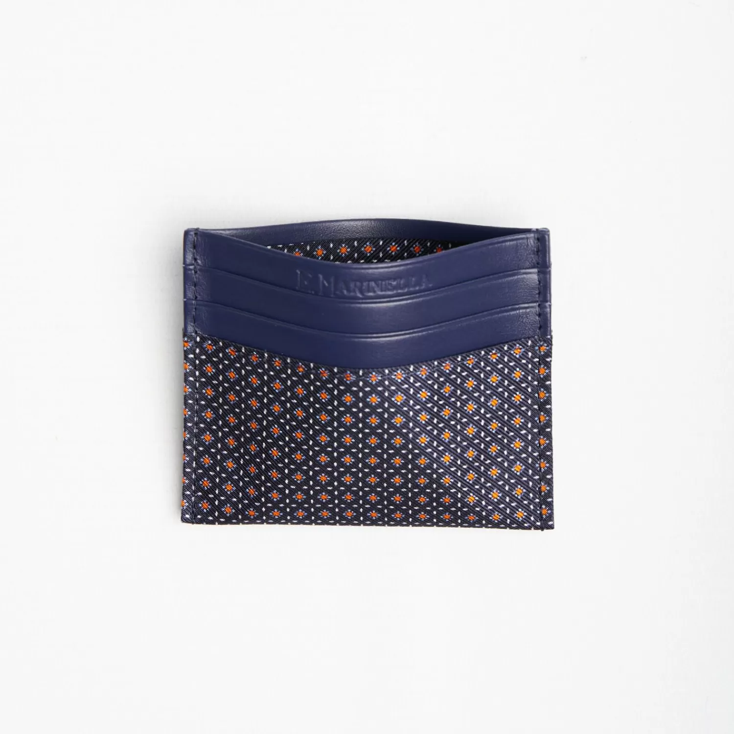 Dark Blue Silk And Leather Credit Card Holder 5 Compartments>E.Marinella Shop