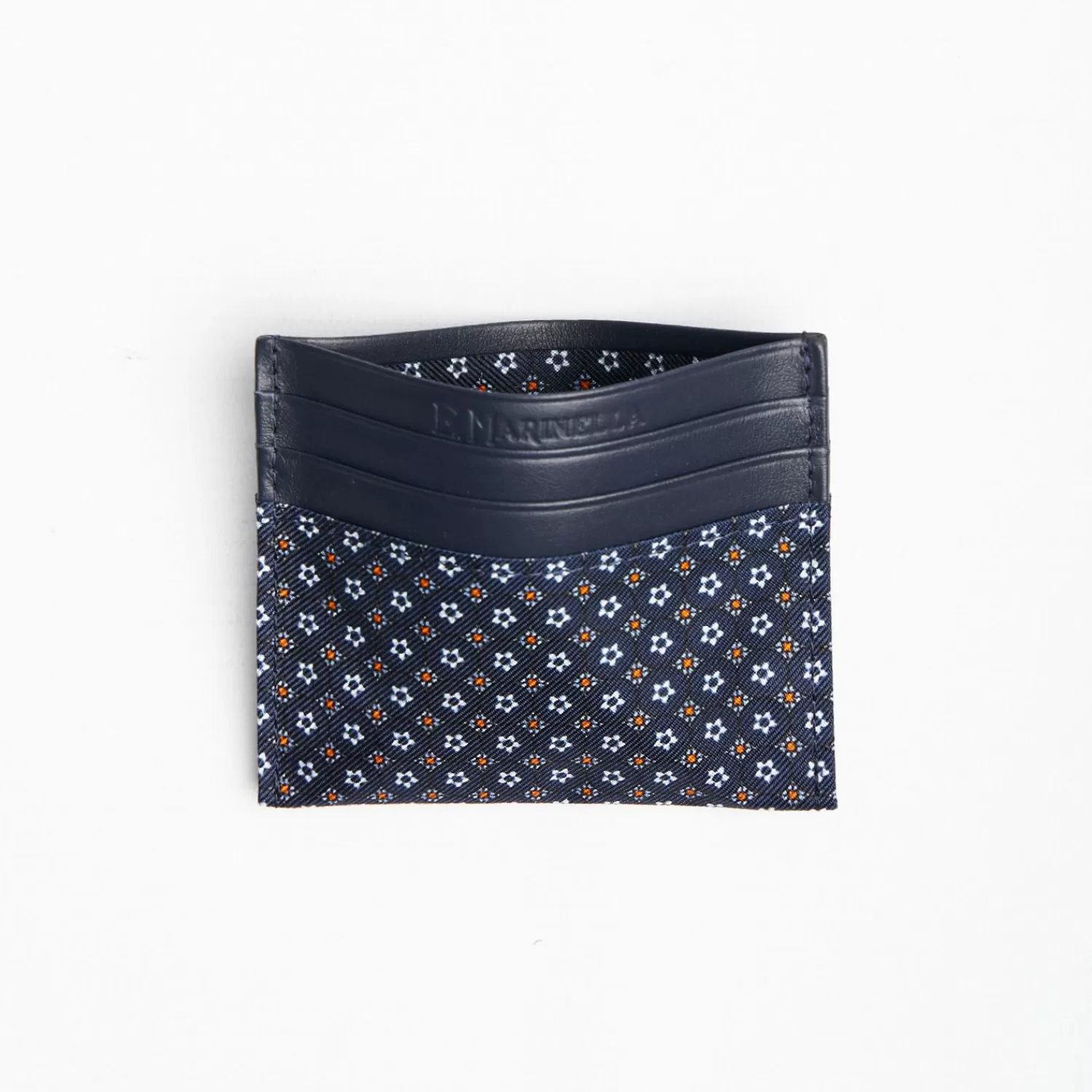 Dark Blue Silk And Leather Credit Card Holder 5 Compartments>E.Marinella Cheap