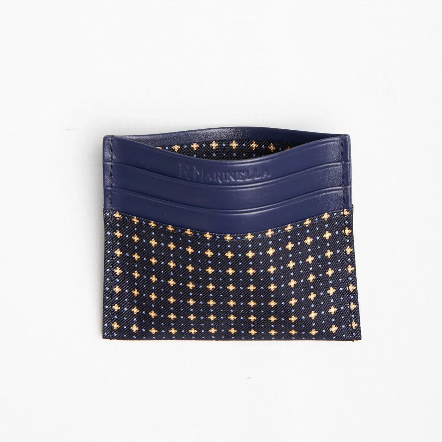 Dark Blue Silk And Leather Credit Card Holder 5 Compartments>E.Marinella Sale