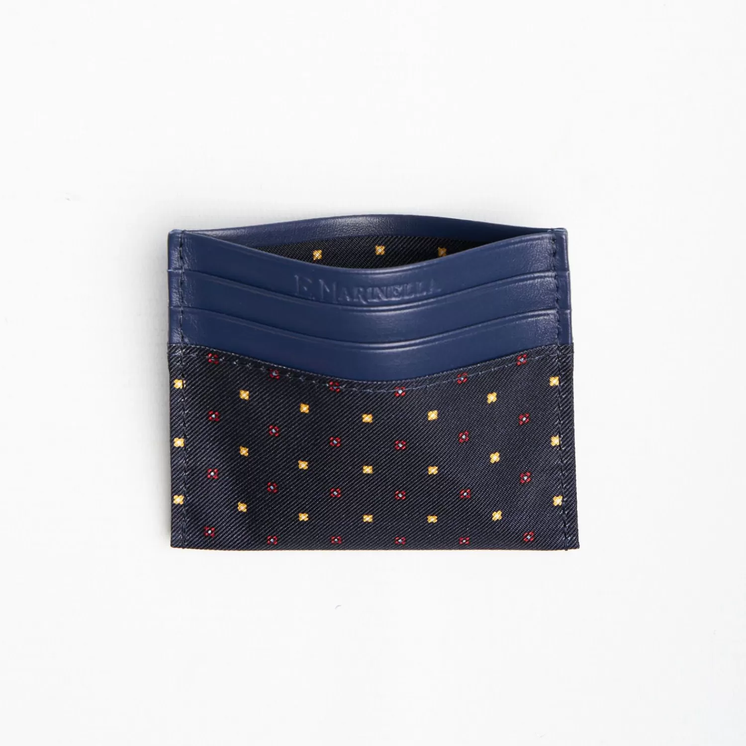 Dark Blue Silk And Leather Credit Card Holder 5 Compartments>E.Marinella Outlet