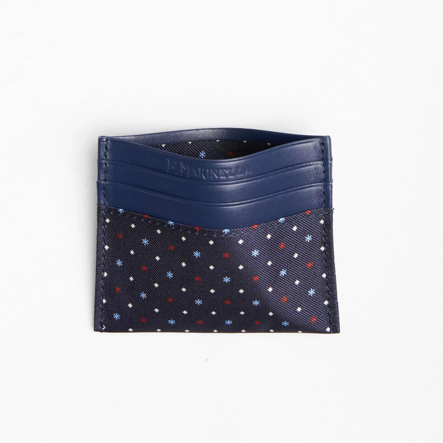 Dark Blue Silk And Leather Credit Card Holder 5 Compartments>E.Marinella Online