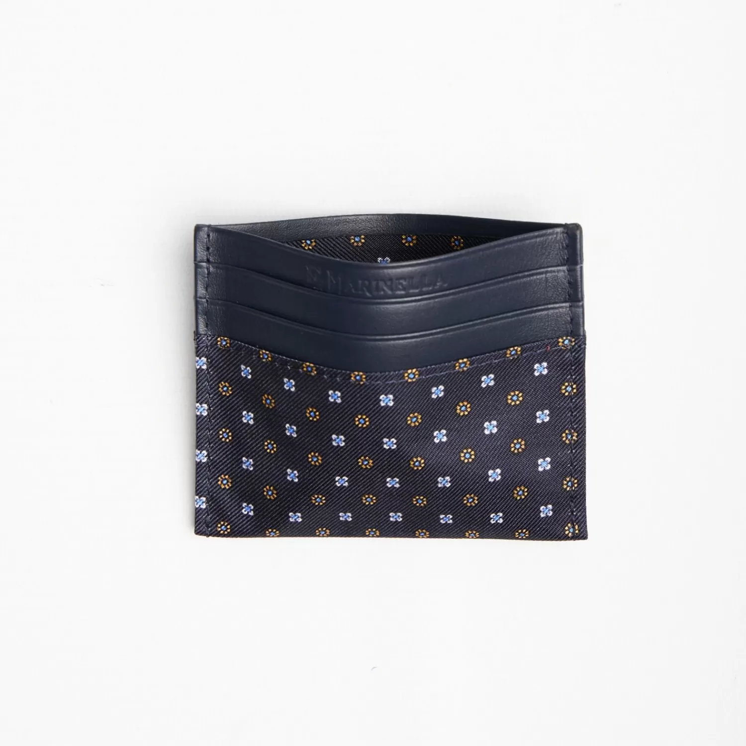 Dark Blue Silk And Leather Credit Card Holder 5 Compartments>E.Marinella Cheap