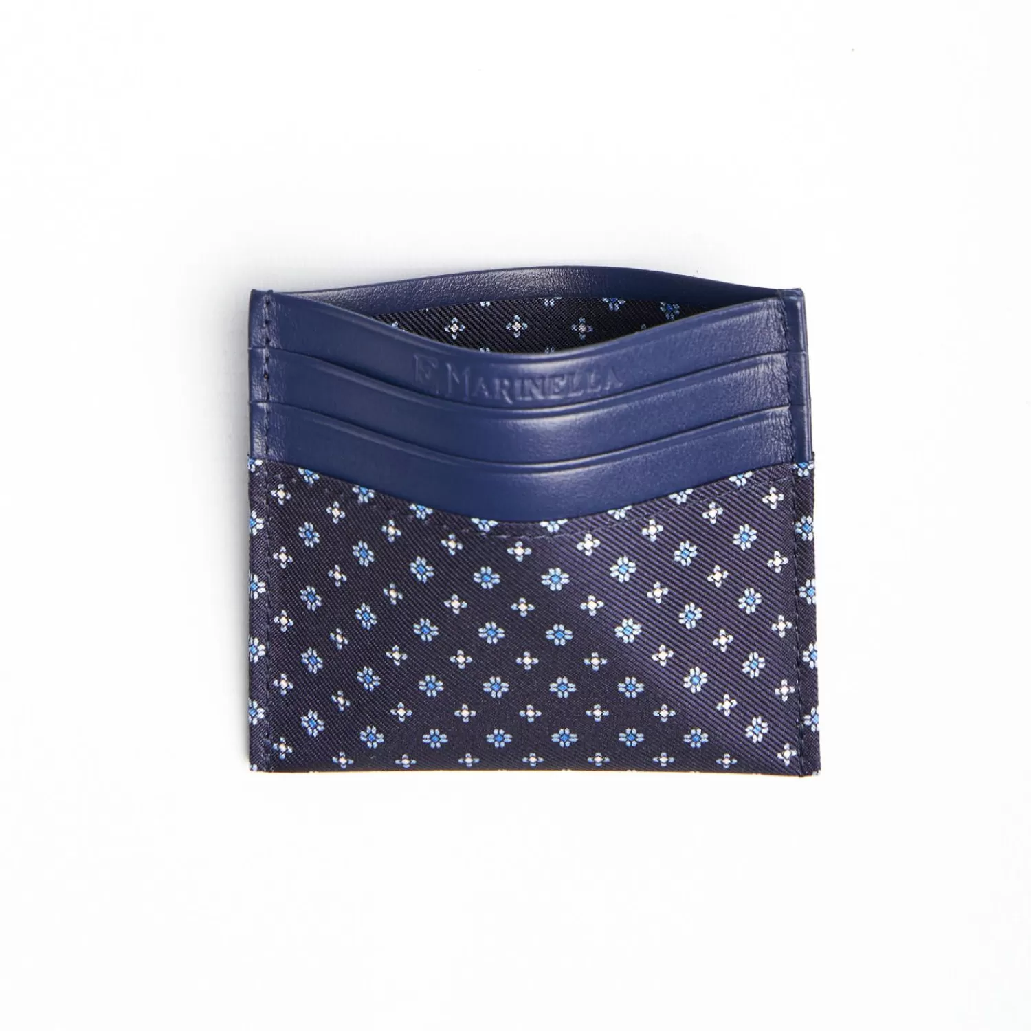 Dark Blue Silk And Leather Credit Card Holder 5 Compartments>E.Marinella Best Sale