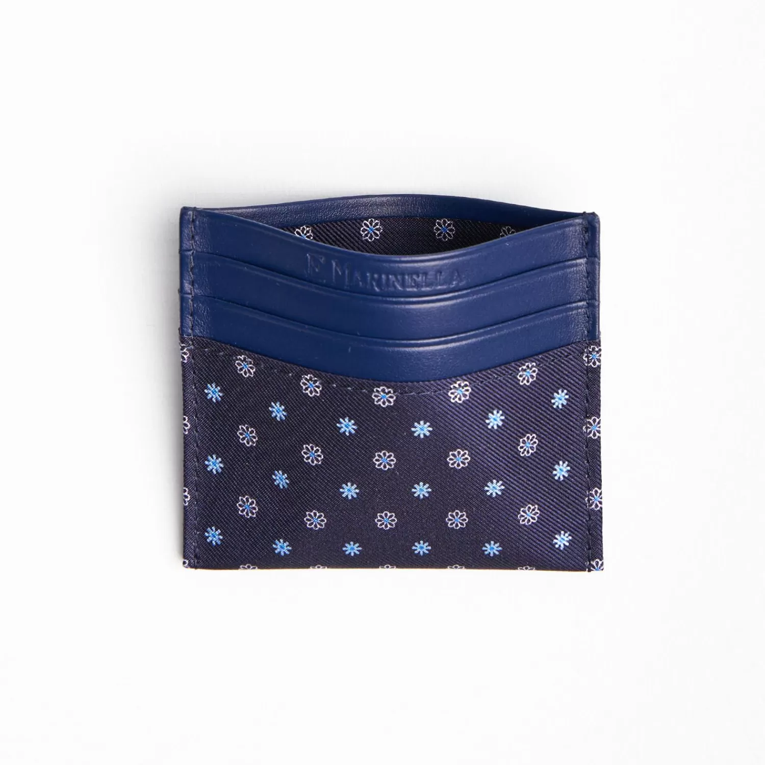 Dark Blue Silk And Leather Credit Card Holder 5 Compartments>E.Marinella Cheap
