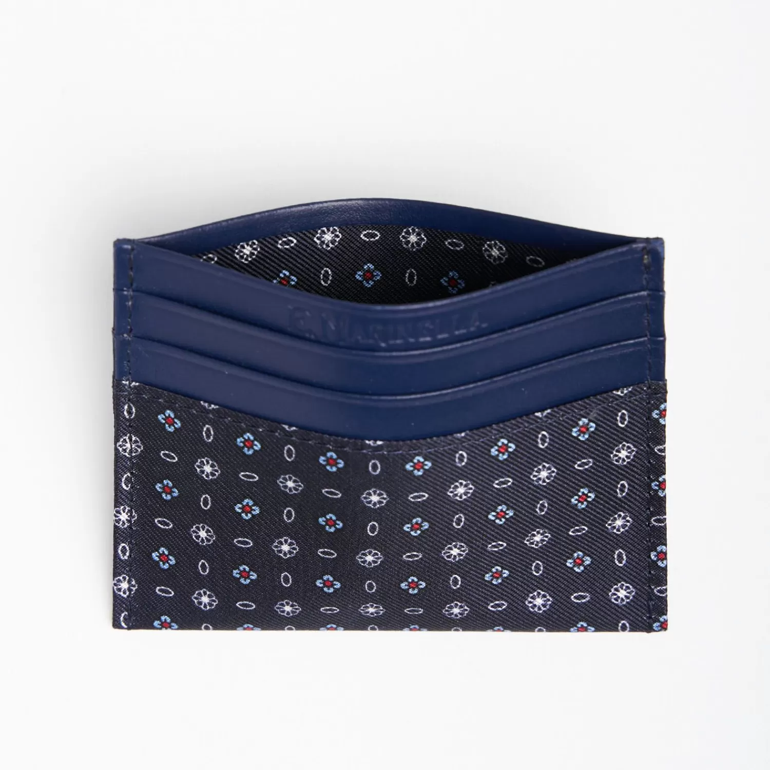 Dark Blue Silk And Leather Credit Card Holder 5 Compartments>E.Marinella Cheap
