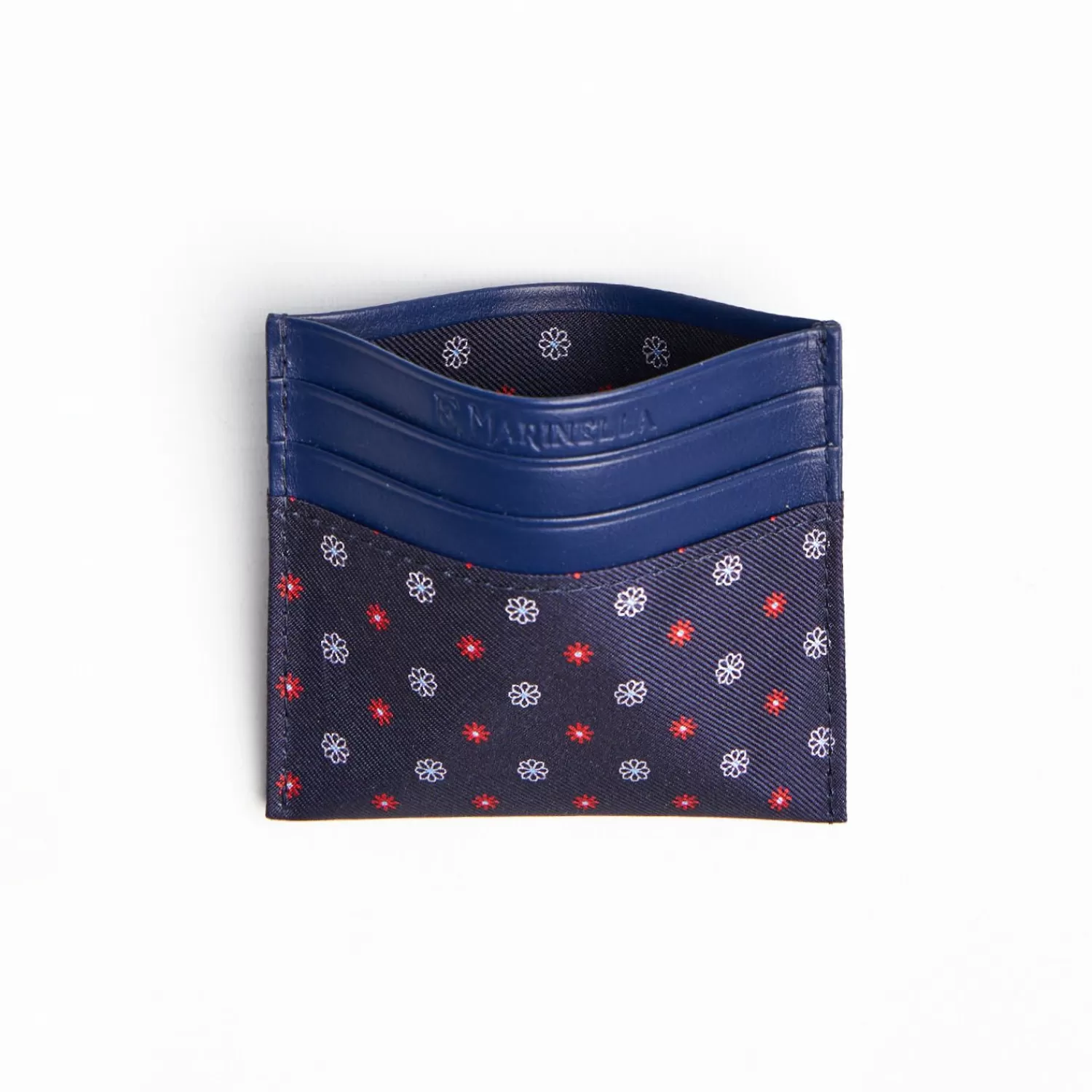 Dark Blue Silk And Leather Credit Card Holder 5 Compartments>E.Marinella Cheap