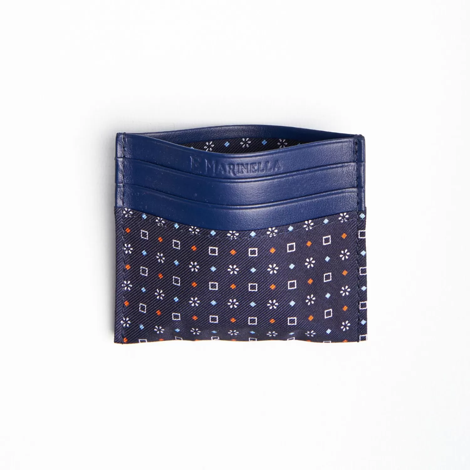 Dark Blue Silk And Leather Credit Card Holder 5 Compartments>E.Marinella Store