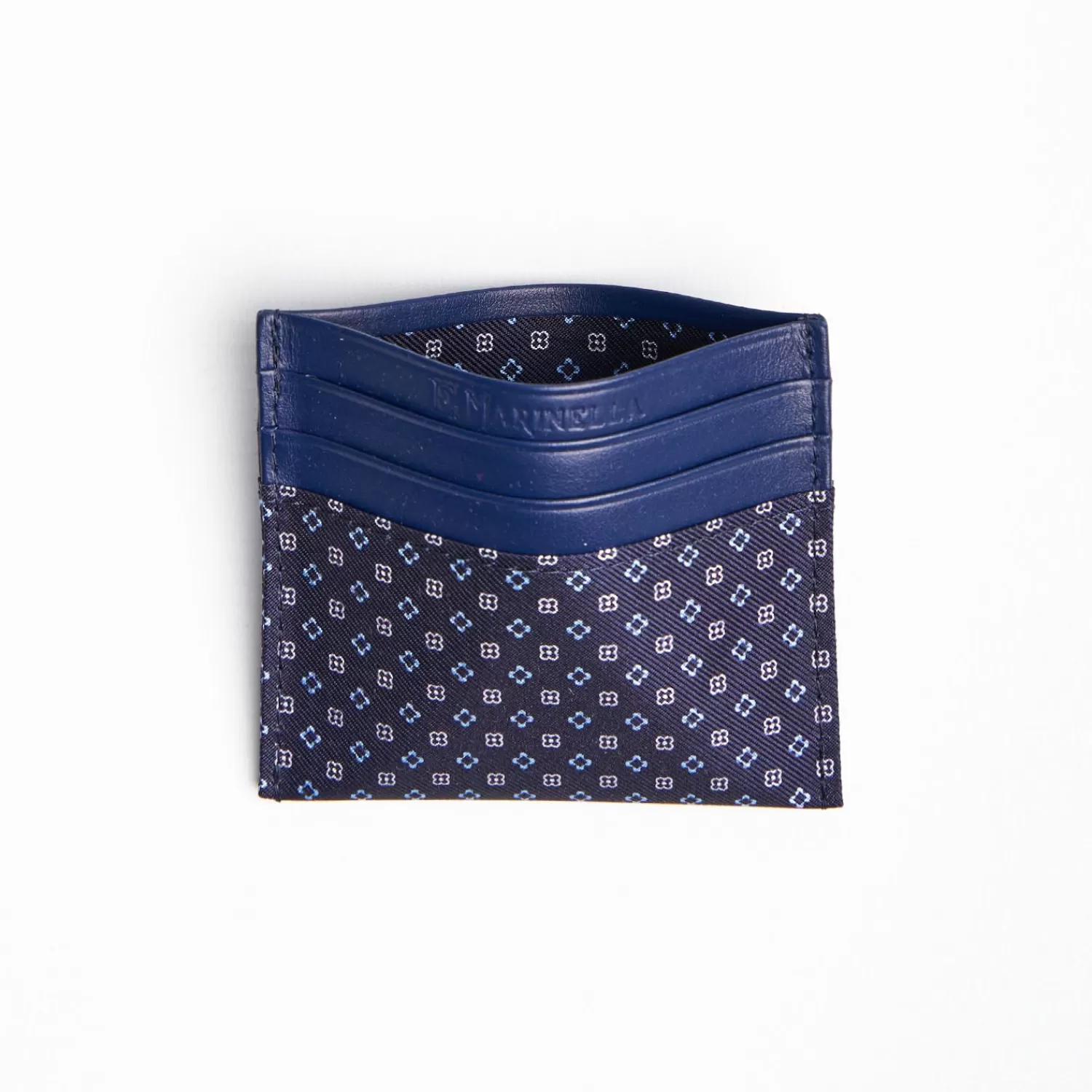 Dark Blue Silk And Leather Credit Card Holder 5 Compartments>E.Marinella Outlet