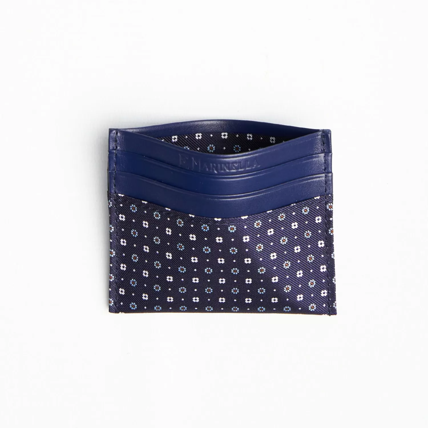 Dark Blue Silk And Leather Credit Card Holder 5 Compartments>E.Marinella Outlet