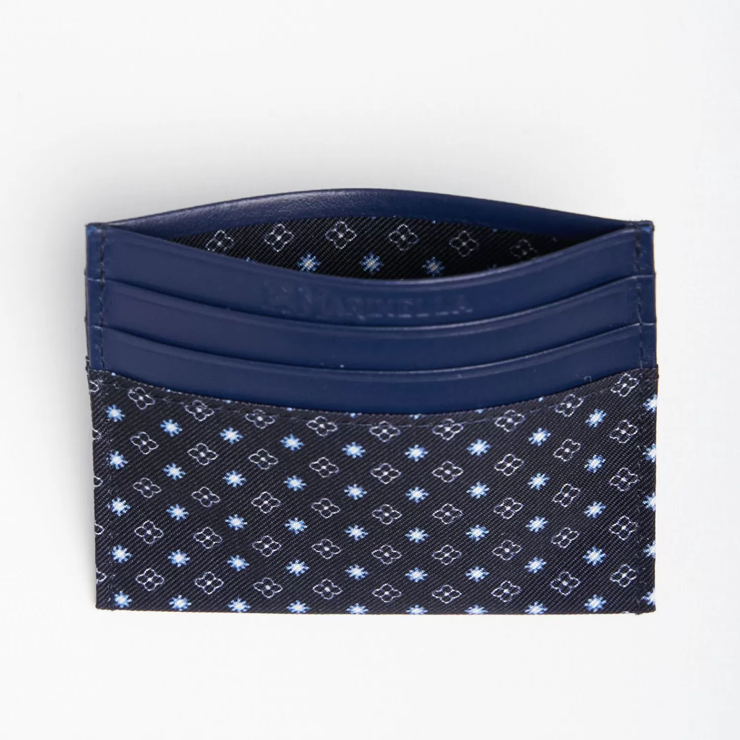 Dark Blue Silk And Leather Credit Card Holder 5 Compartments>E.Marinella Cheap