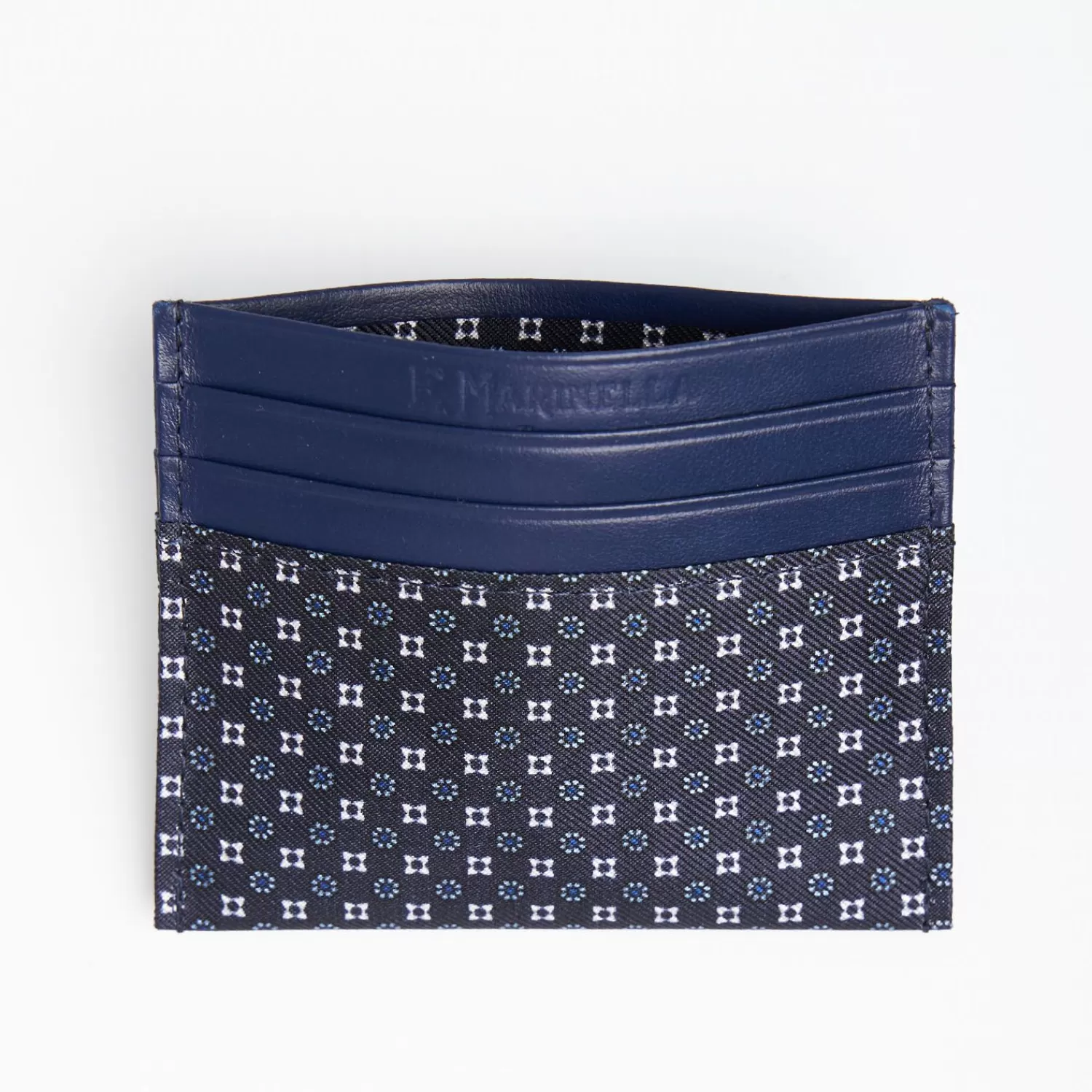 Dark Blue Silk And Leather Credit Card Holder 5 Compartments>E.Marinella Clearance