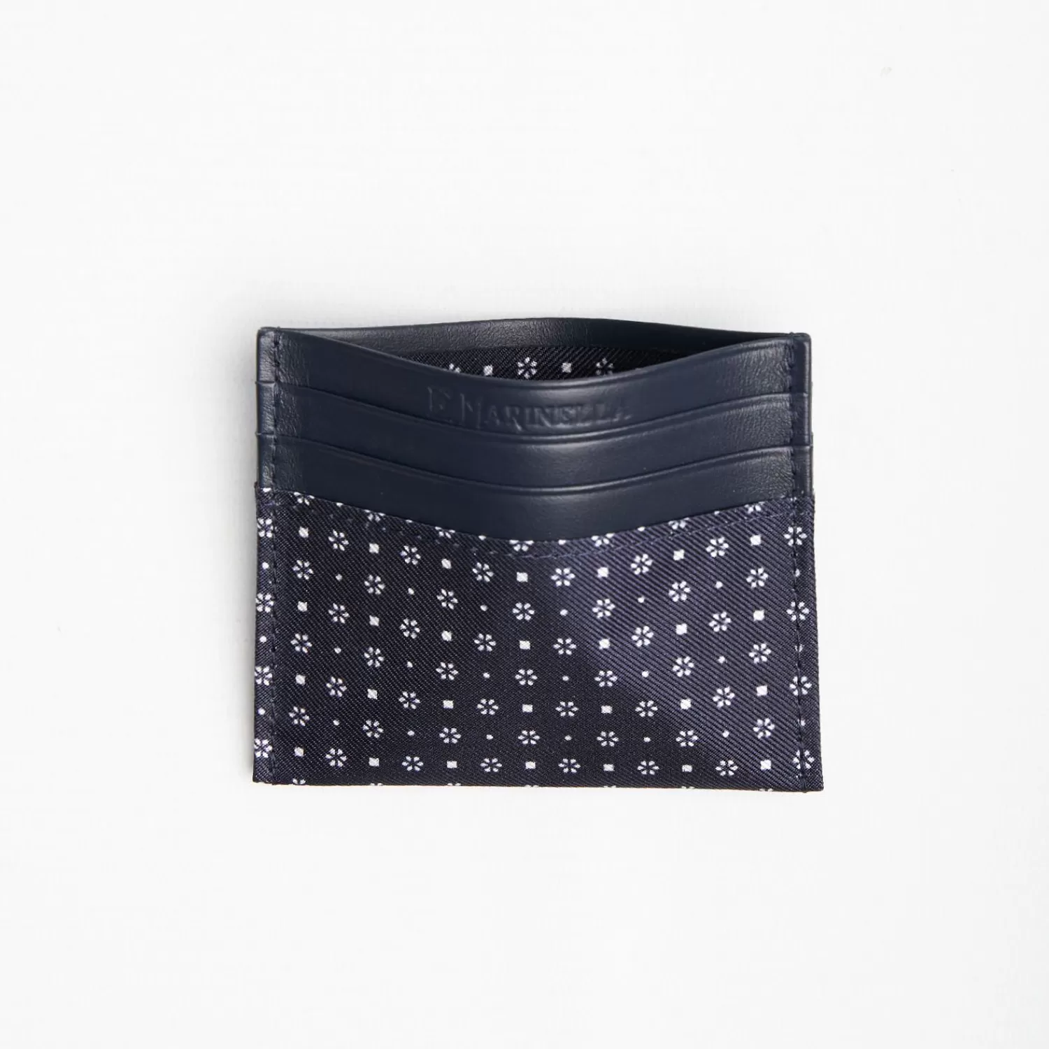 Dark Blue Silk And Leather Credit Card Holder 5 Compartments>E.Marinella Cheap