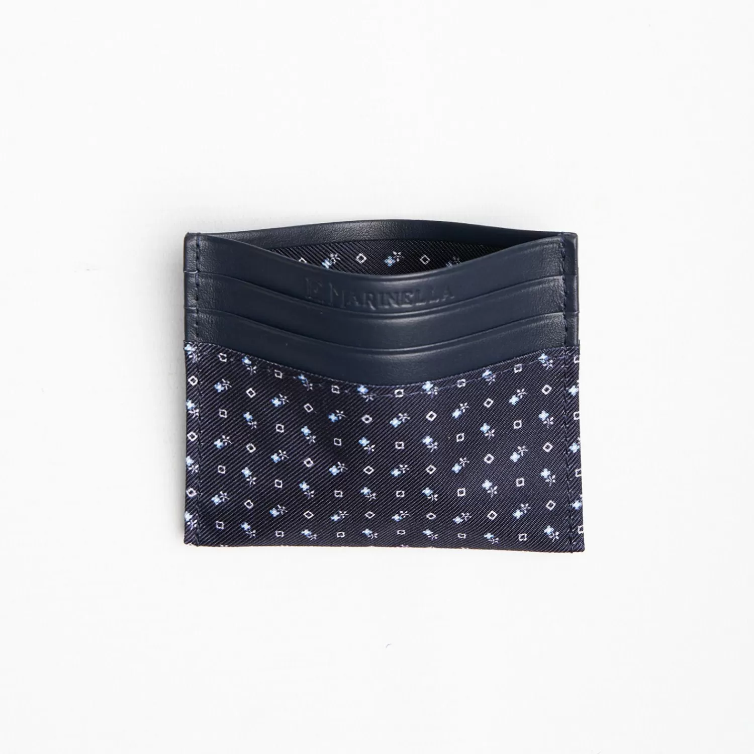 Dark Blue Silk And Leather Credit Card Holder 5 Compartments>E.Marinella New