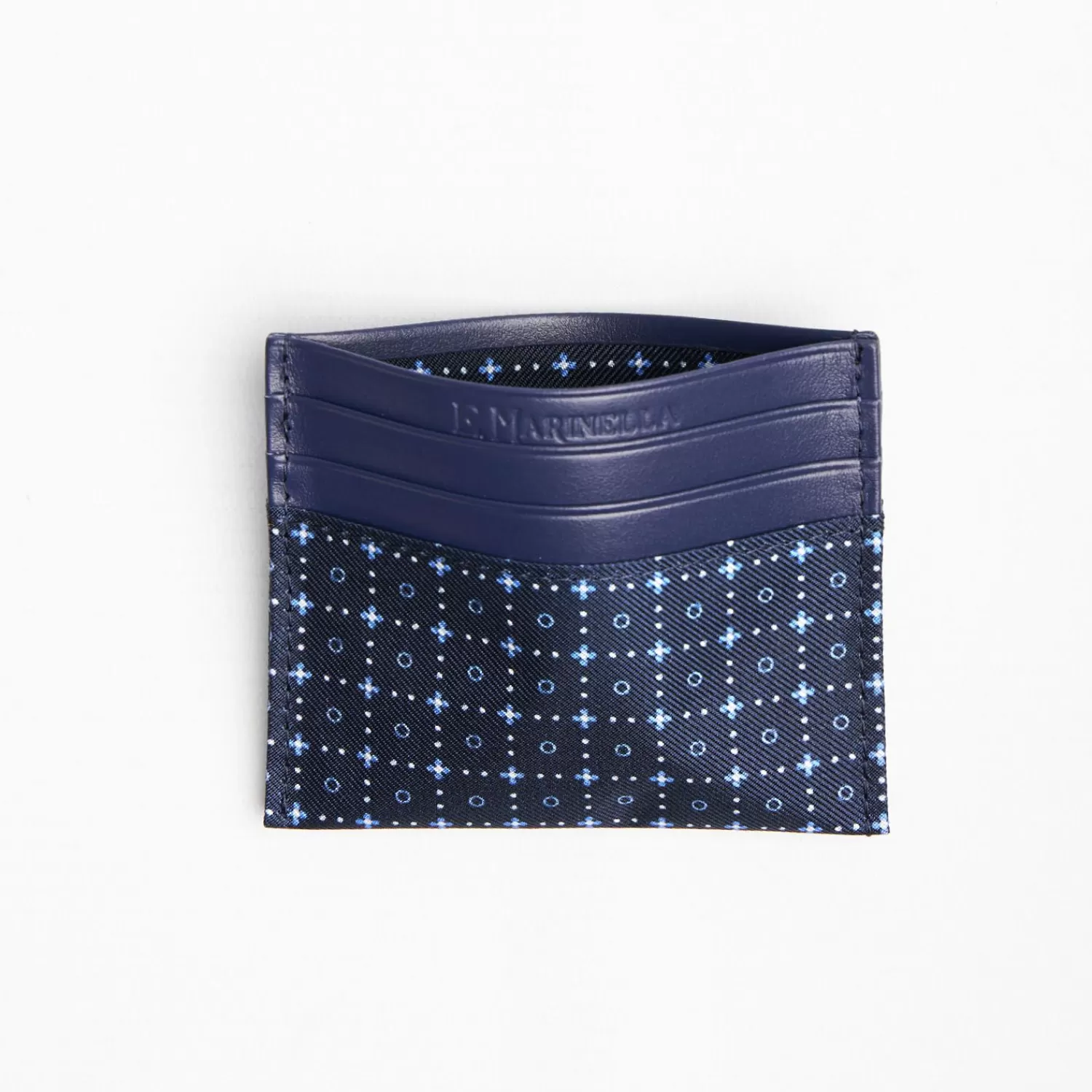 Dark Blue Silk And Leather Credit Card Holder 5 Compartments>E.Marinella Cheap