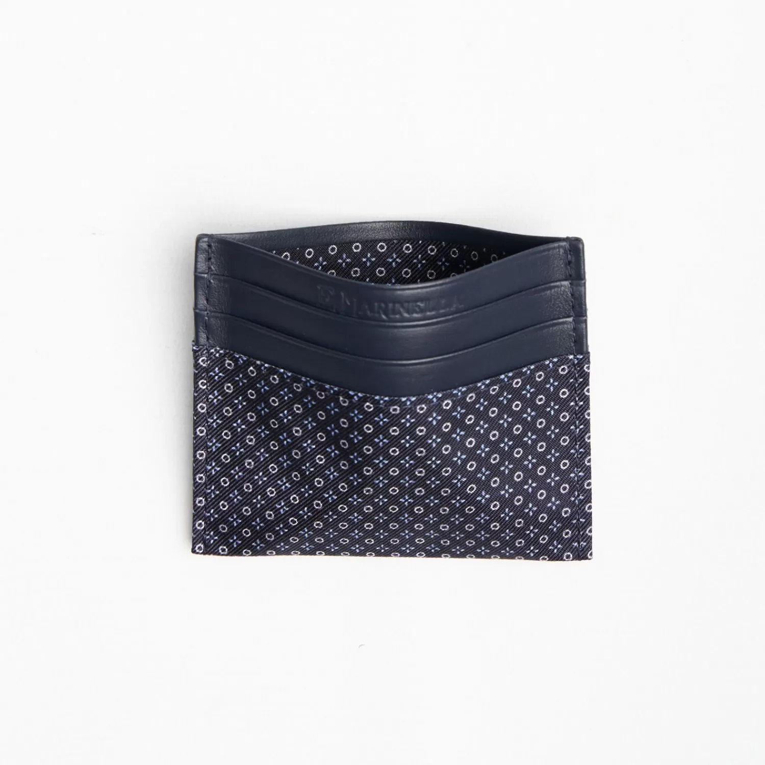 Dark Blue Silk And Leather Credit Card Holder 5 Compartments>E.Marinella Shop